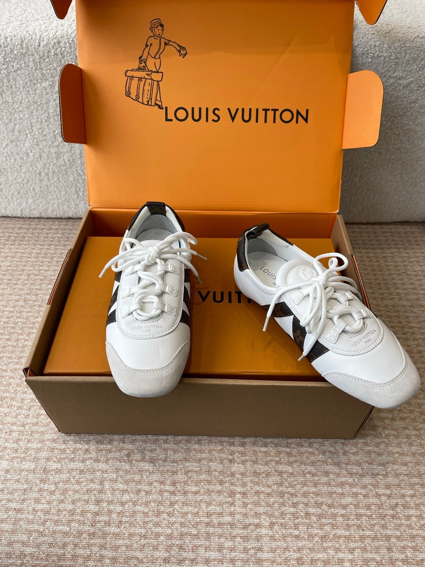 Sneakerina White Calfskin With Brown Monogram Canvas 298819