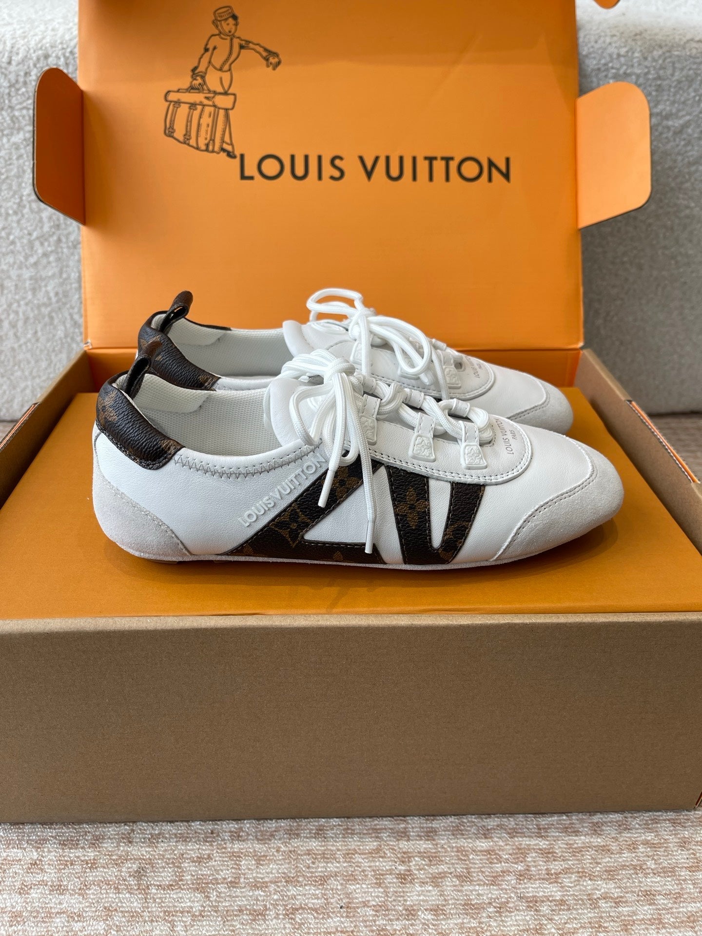 Sneakerina White Calfskin With Brown Monogram Canvas 298819