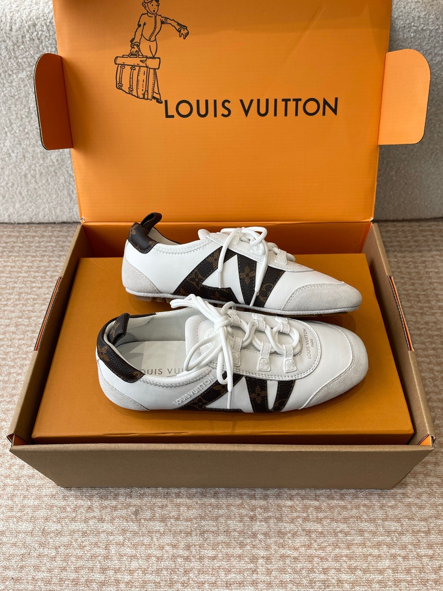 Sneakerina White Calfskin With Brown Monogram Canvas 298819