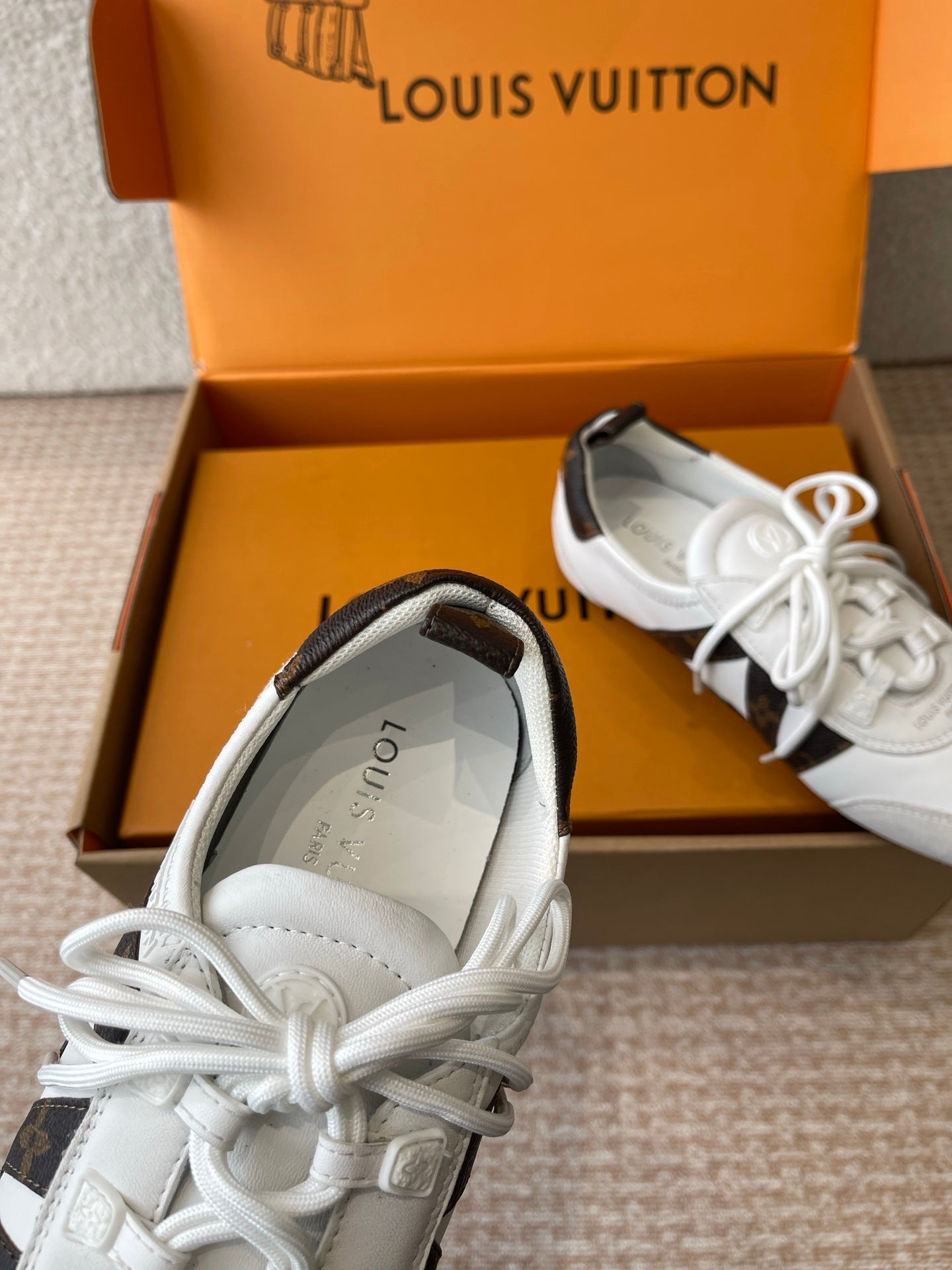 Sneakerina White Calfskin With Brown Monogram Canvas 298819