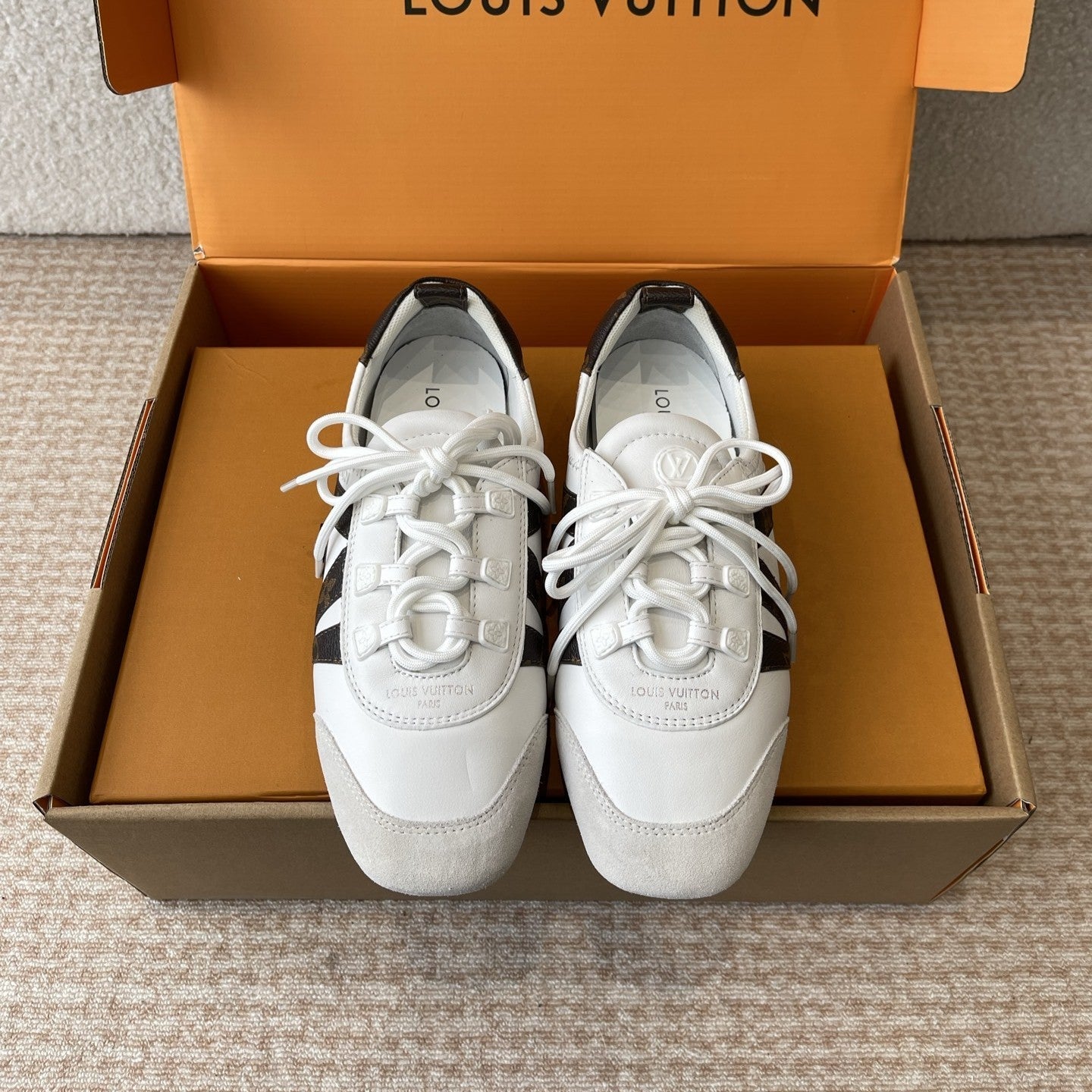 Sneakerina White Calfskin With Brown Monogram Canvas 298819