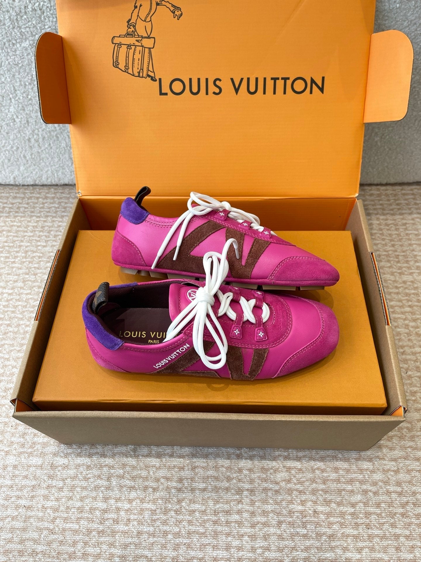 Sneakerina Hot Pink Mix Brown Mix Purple Suede Calfskin With Hot Pink Lambskin 298822