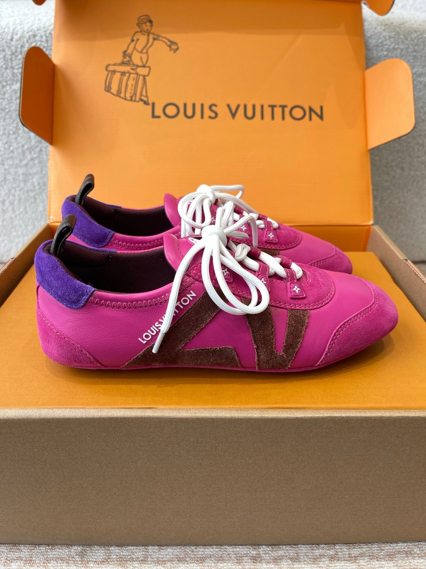 Sneakerina Hot Pink Mix Brown Mix Purple Suede Calfskin With Hot Pink Lambskin 298822