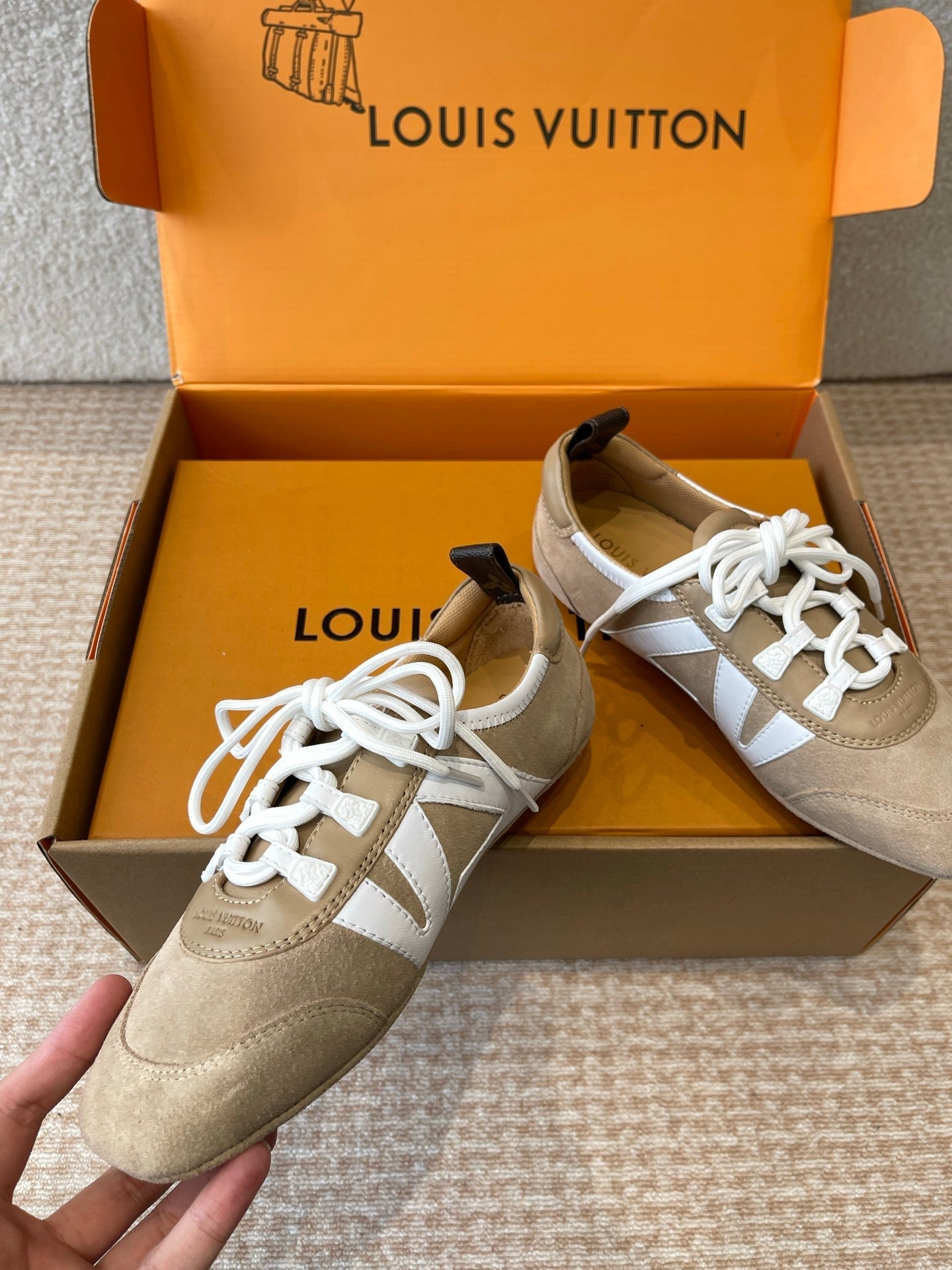 Sneakerina Light Brown White Suede Calfskin 298826