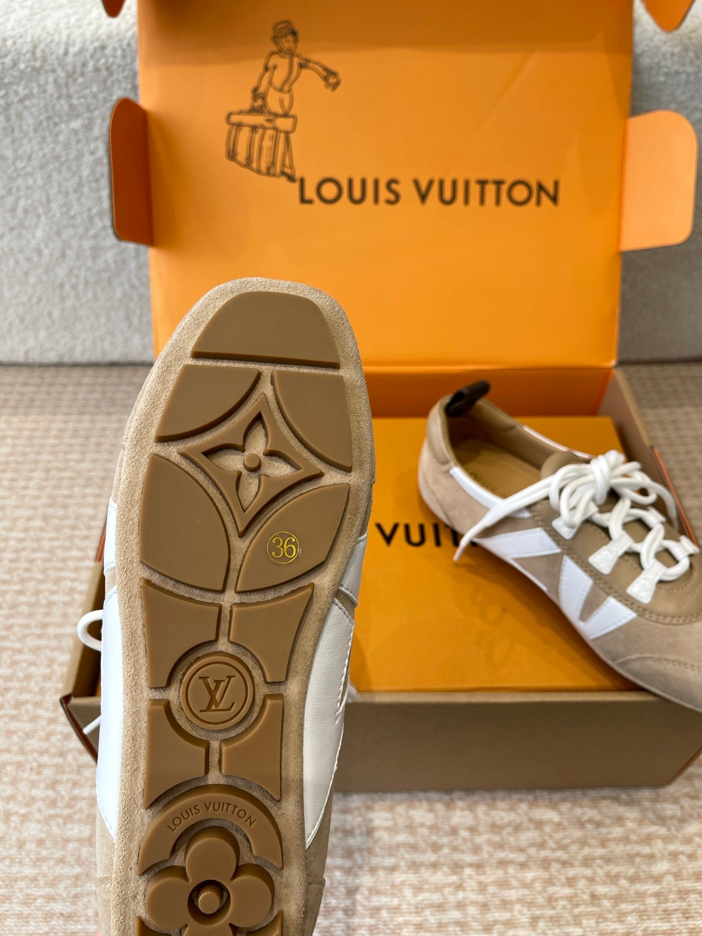 Sneakerina Light Brown White Suede Calfskin 298826