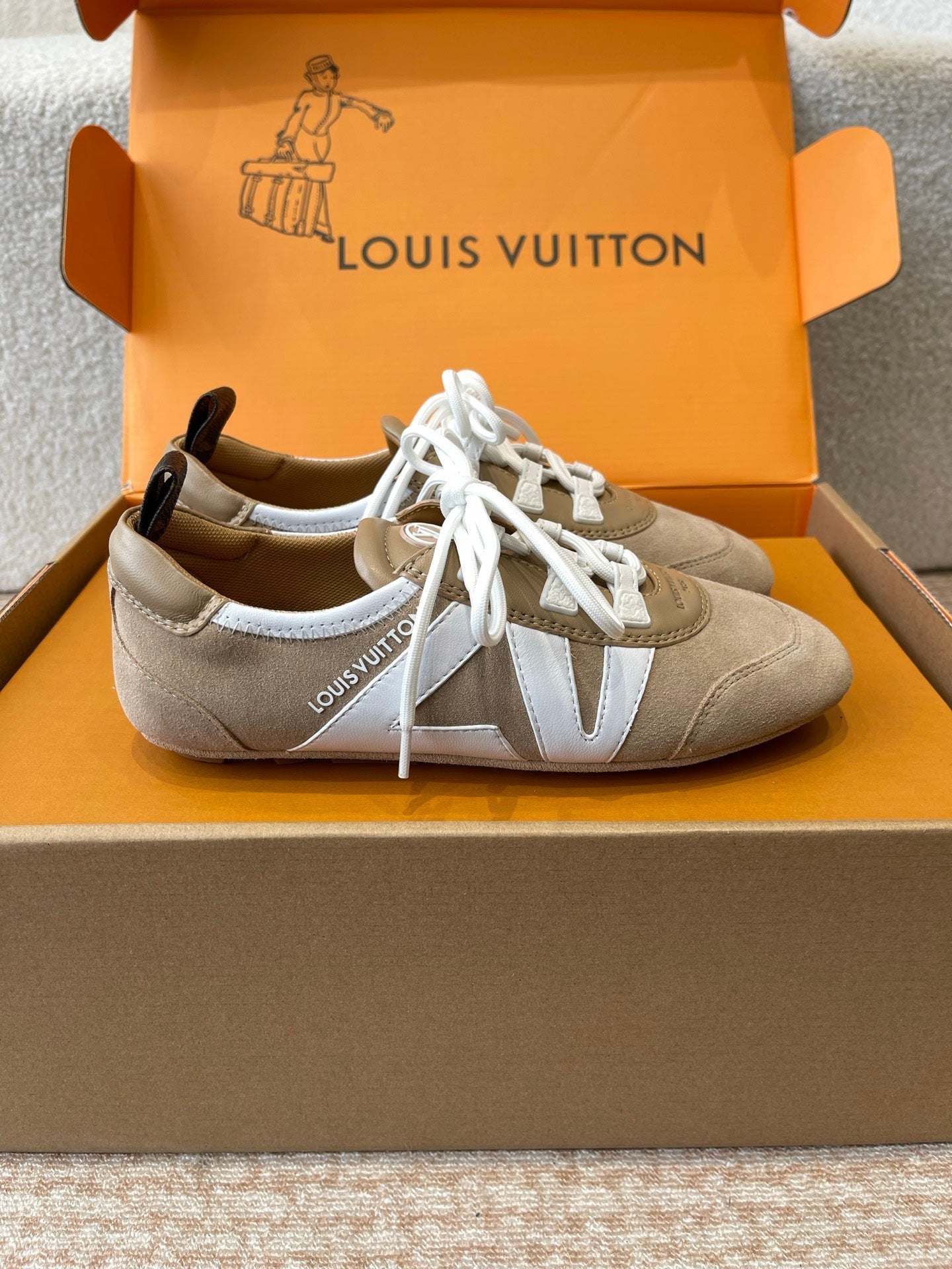 Sneakerina Light Brown White Suede Calfskin 298826