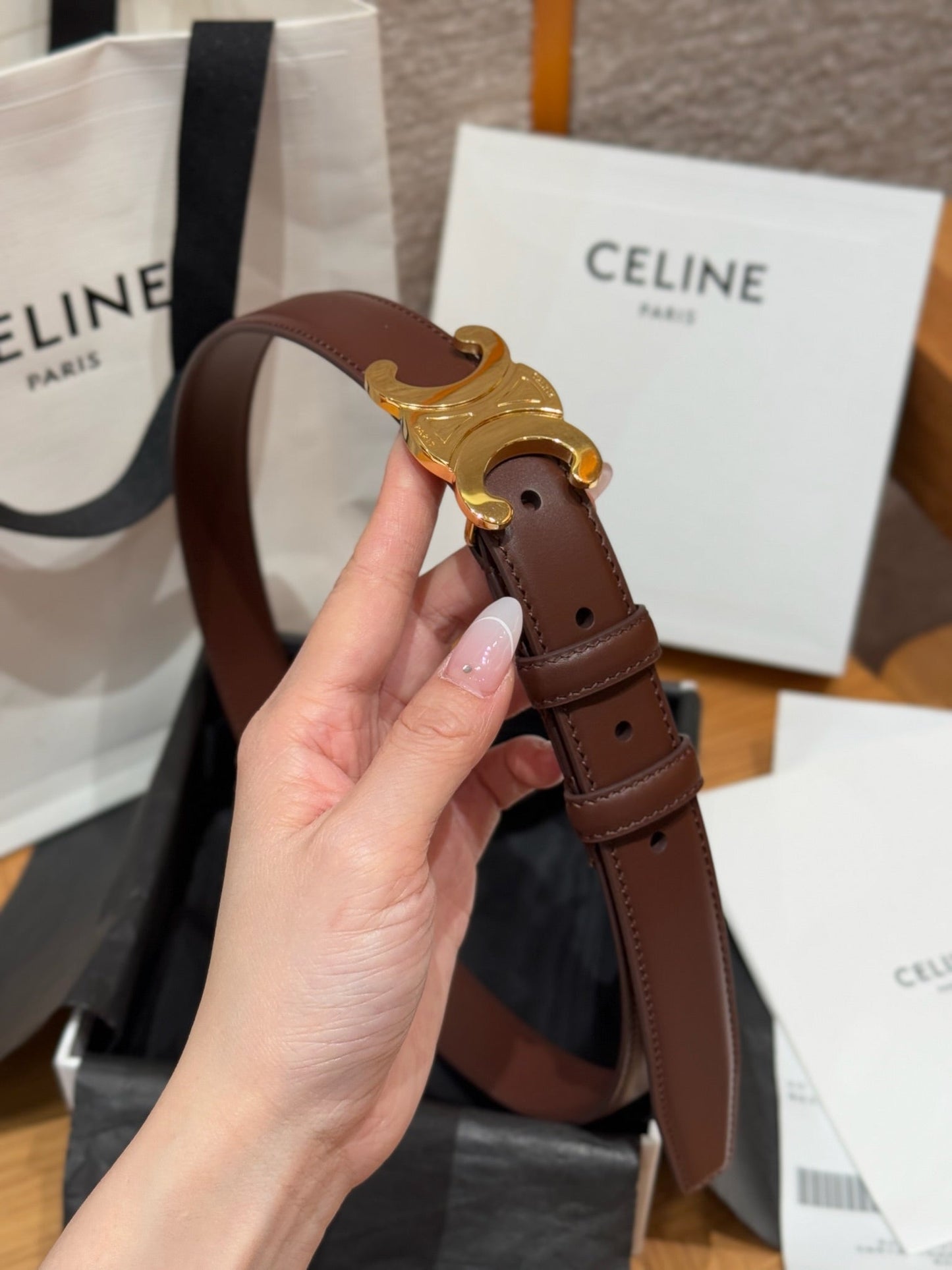 Triomphe Belt 25mm Brown Gold Calfskin 187489