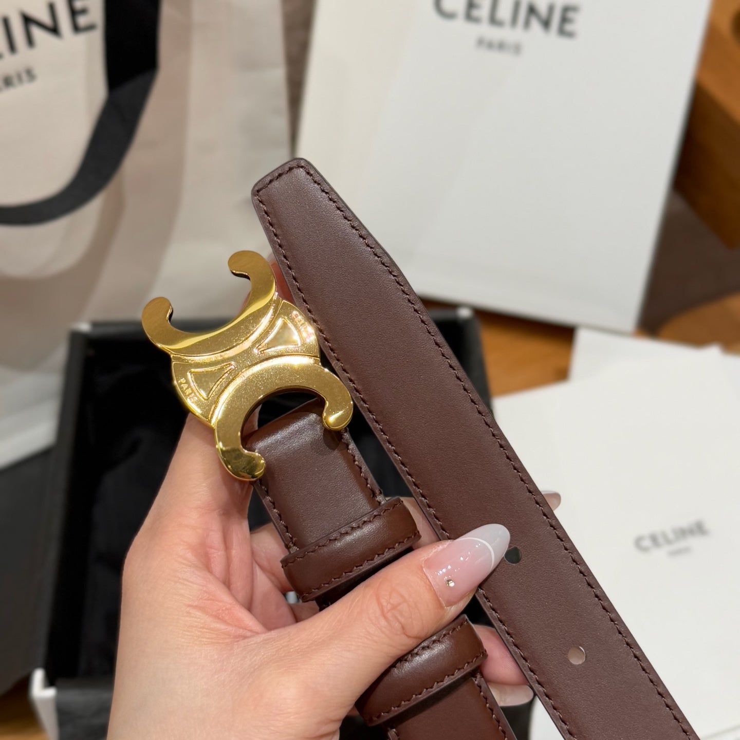 Triomphe Belt 25mm Brown Gold Calfskin 187489