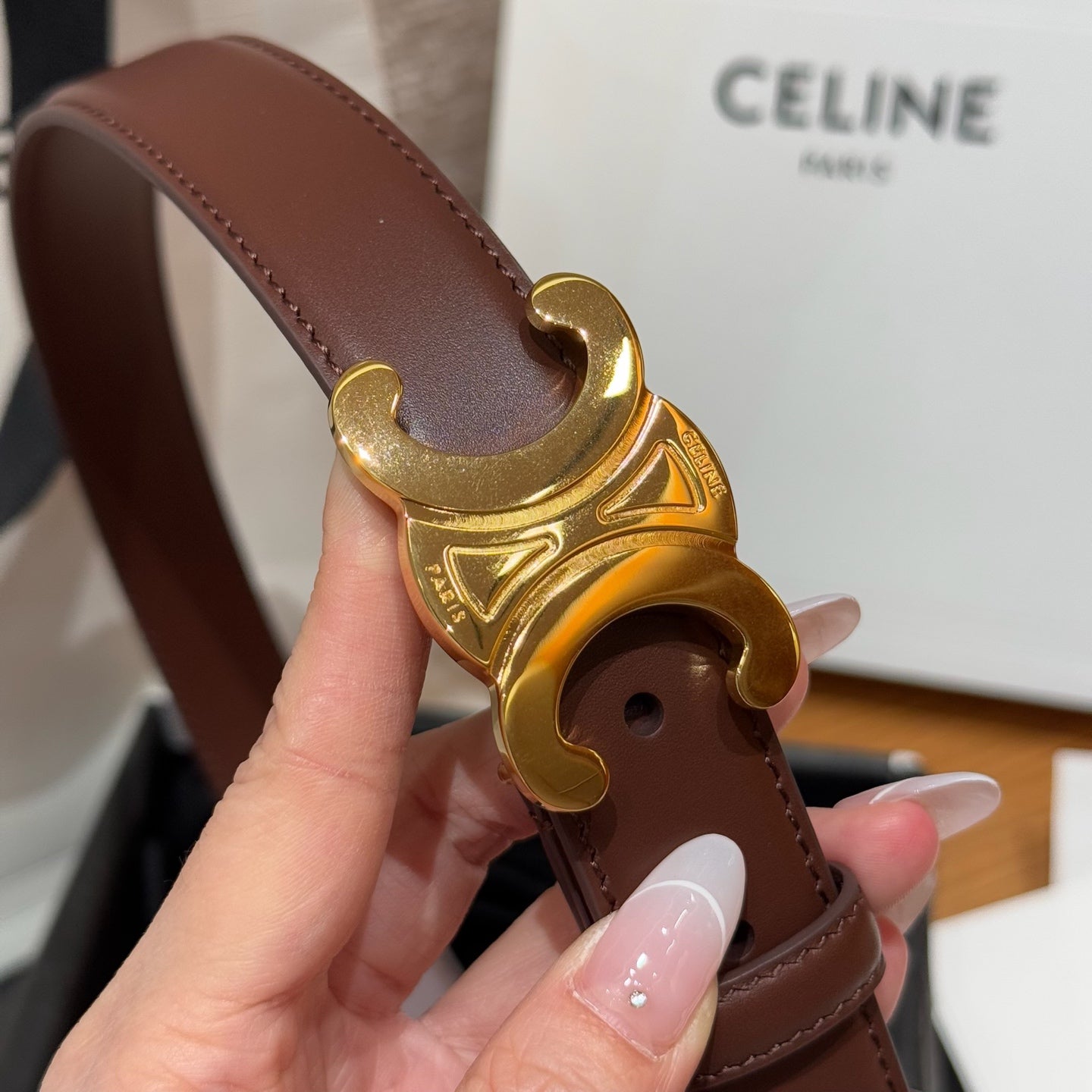 Triomphe Belt 25mm Brown Gold Calfskin 187489