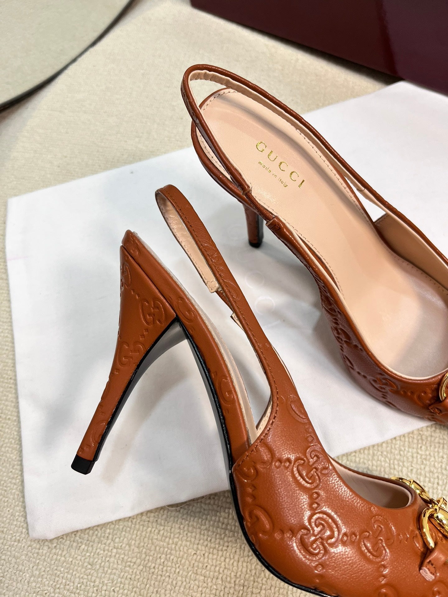 Horsebit Slingback Pump 100mm Brown Embossed Sheepskin 294578