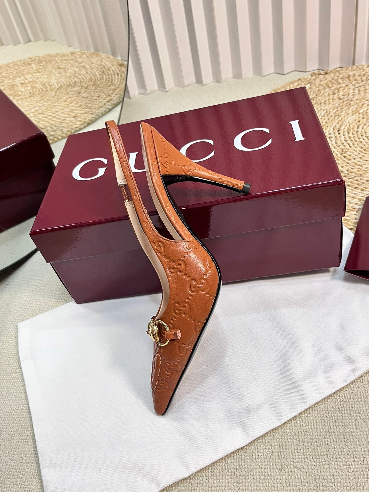 Horsebit Slingback Pump 100mm Brown Embossed Sheepskin 294578