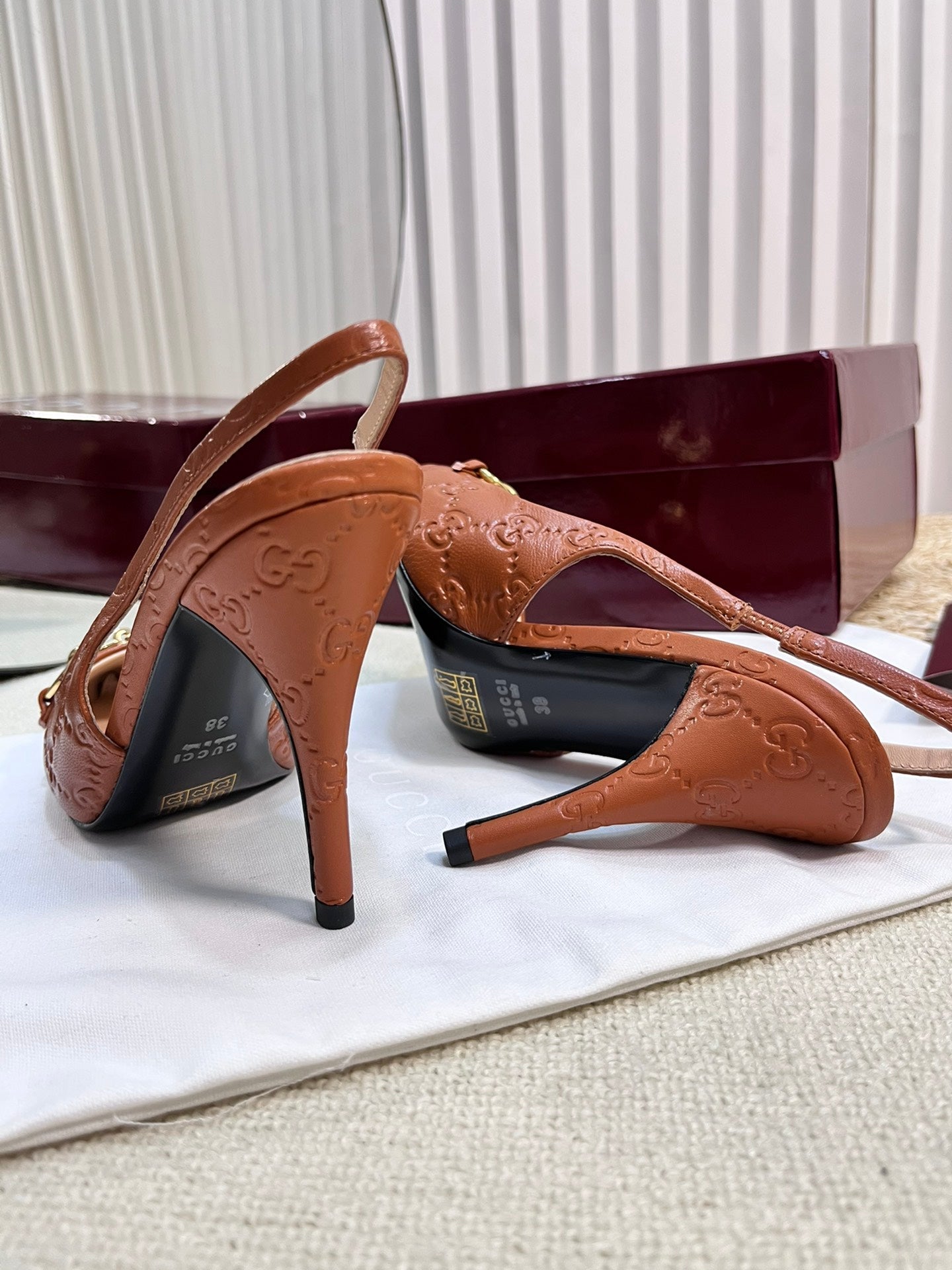 Horsebit Slingback Pump 100mm Brown Embossed Sheepskin 294578
