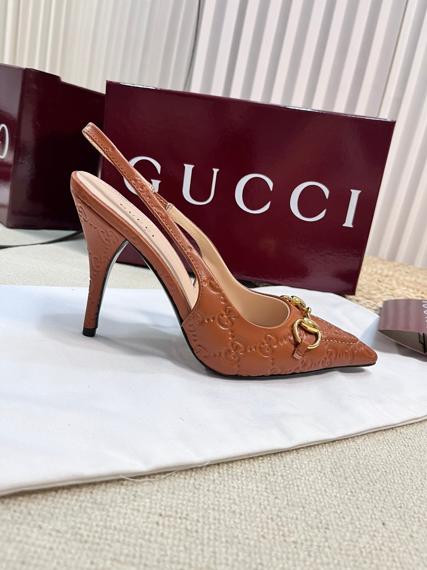 Horsebit Slingback Pump 100mm Brown Embossed Sheepskin 294578