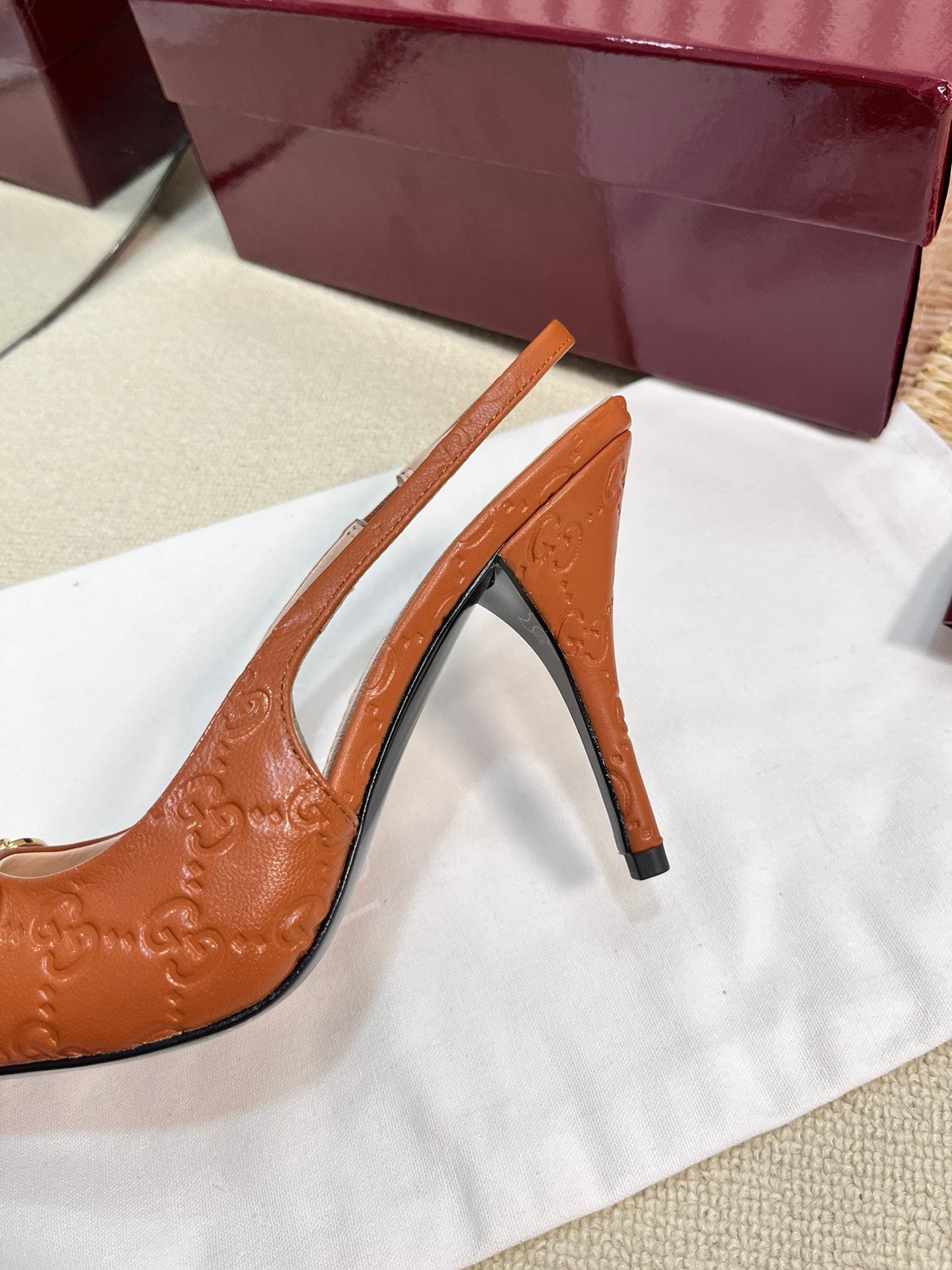 Horsebit Slingback Pump 100mm Brown Embossed Sheepskin 294578