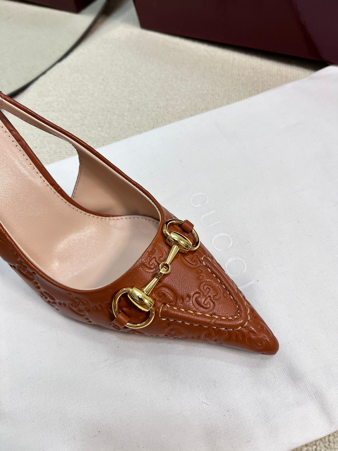 Horsebit Slingback Pump 100mm Brown Embossed Sheepskin 294578