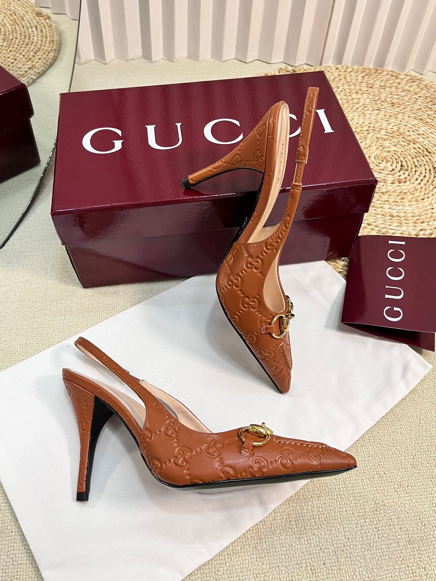 Horsebit Slingback Pump 100mm Brown Embossed Sheepskin 294578