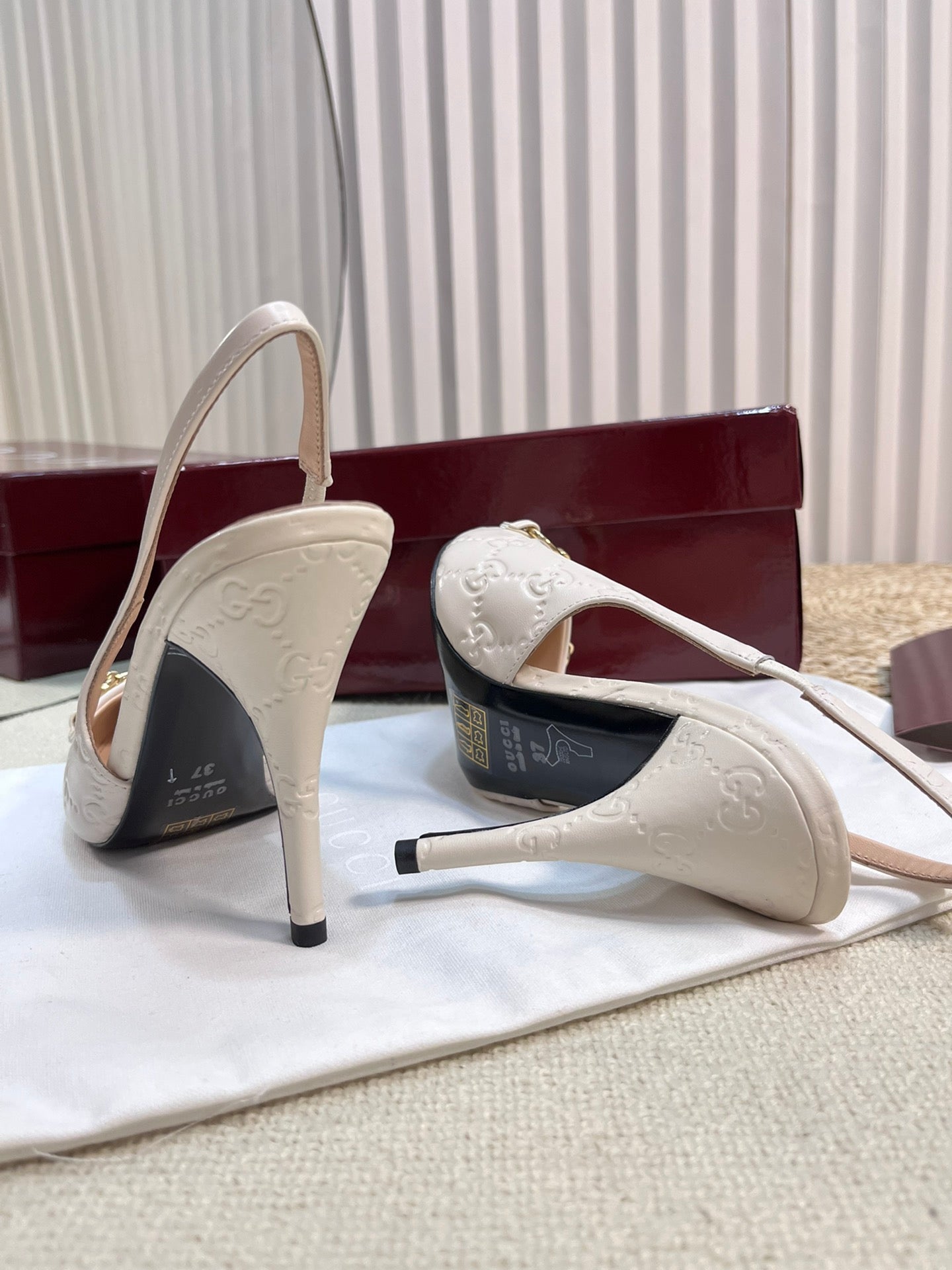 Horsebit Slingback Pump 100mm Ivory Embossed Sheepskin 294580