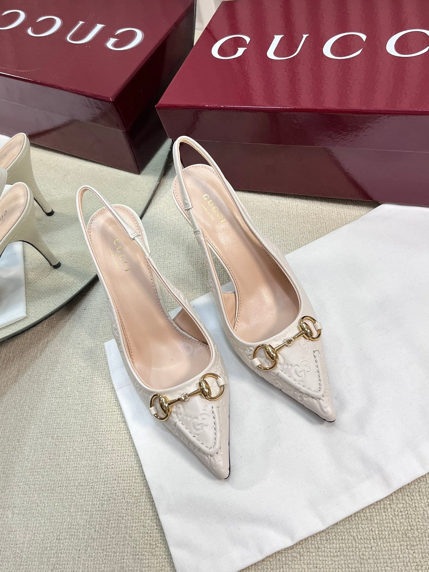 Horsebit Slingback Pump 100mm Ivory Embossed Sheepskin 294580