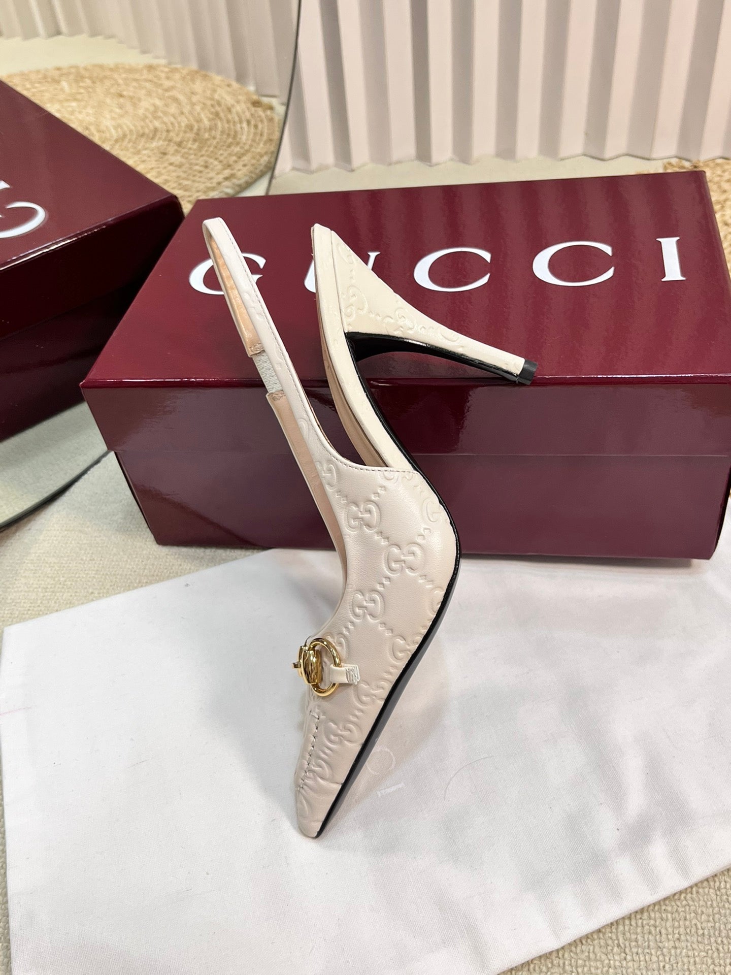Horsebit Slingback Pump 100mm Ivory Embossed Sheepskin 294580