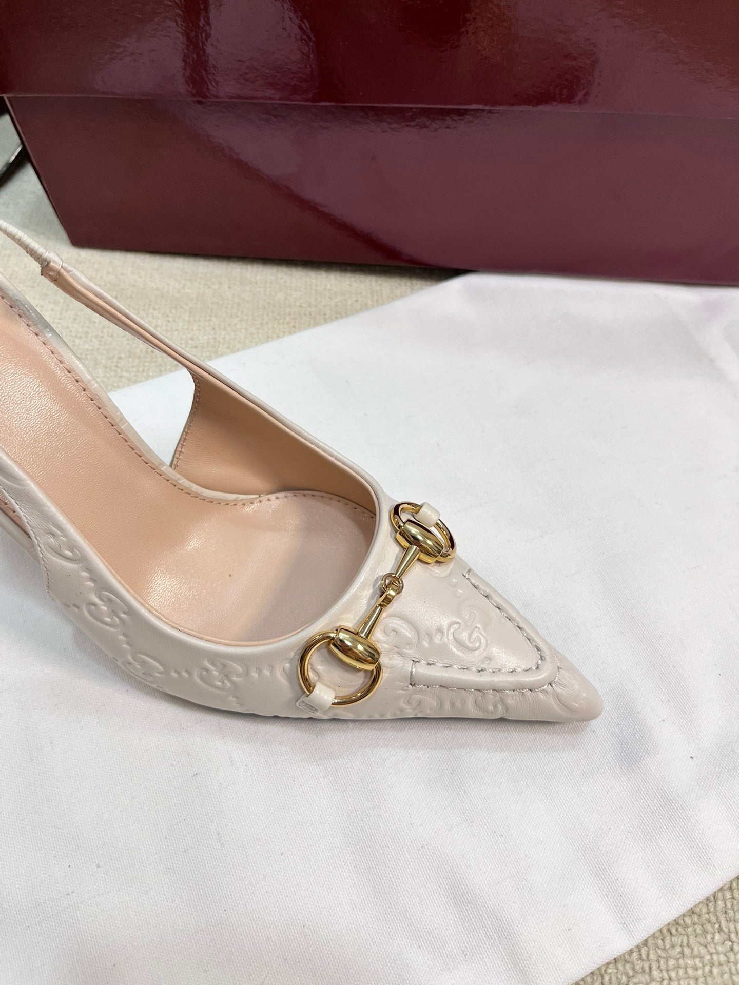 Horsebit Slingback Pump 100mm Ivory Embossed Sheepskin 294580