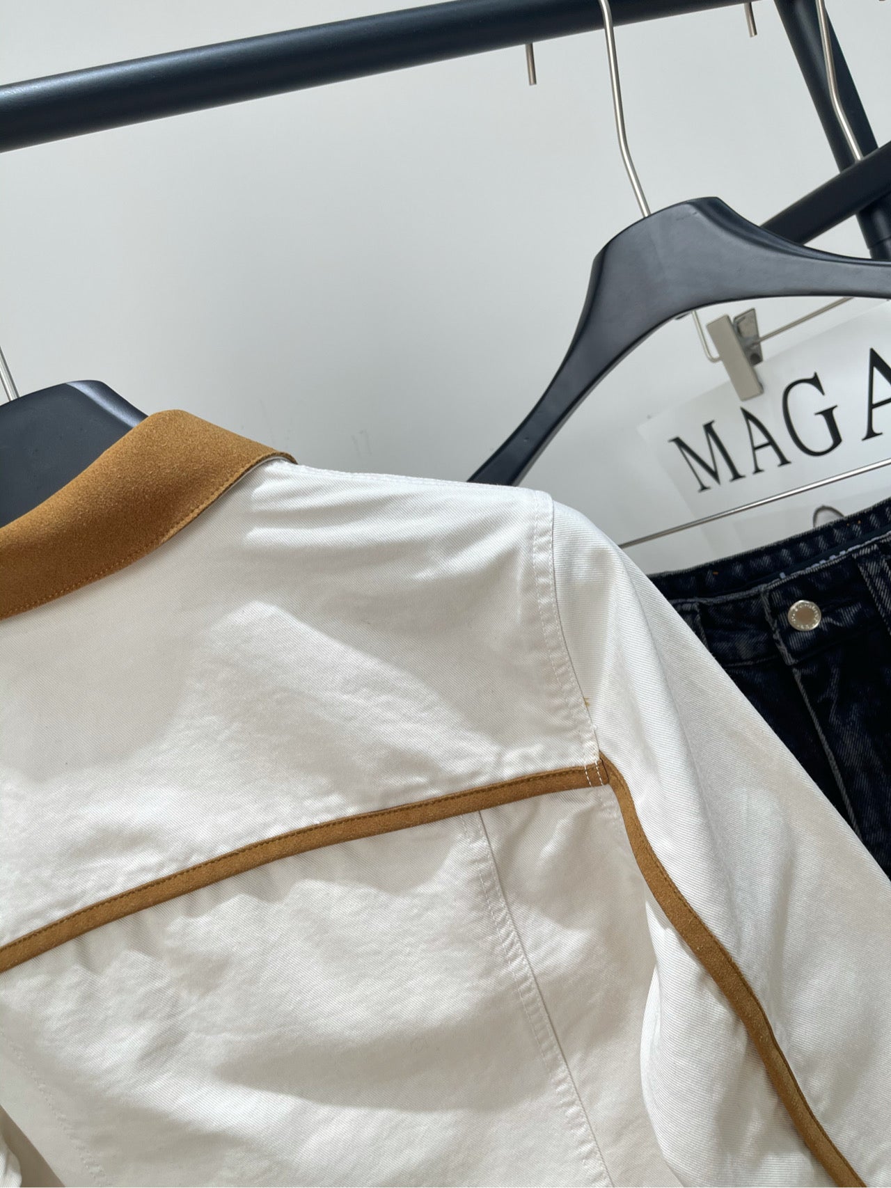 M 25 white suede velvet denim jacket