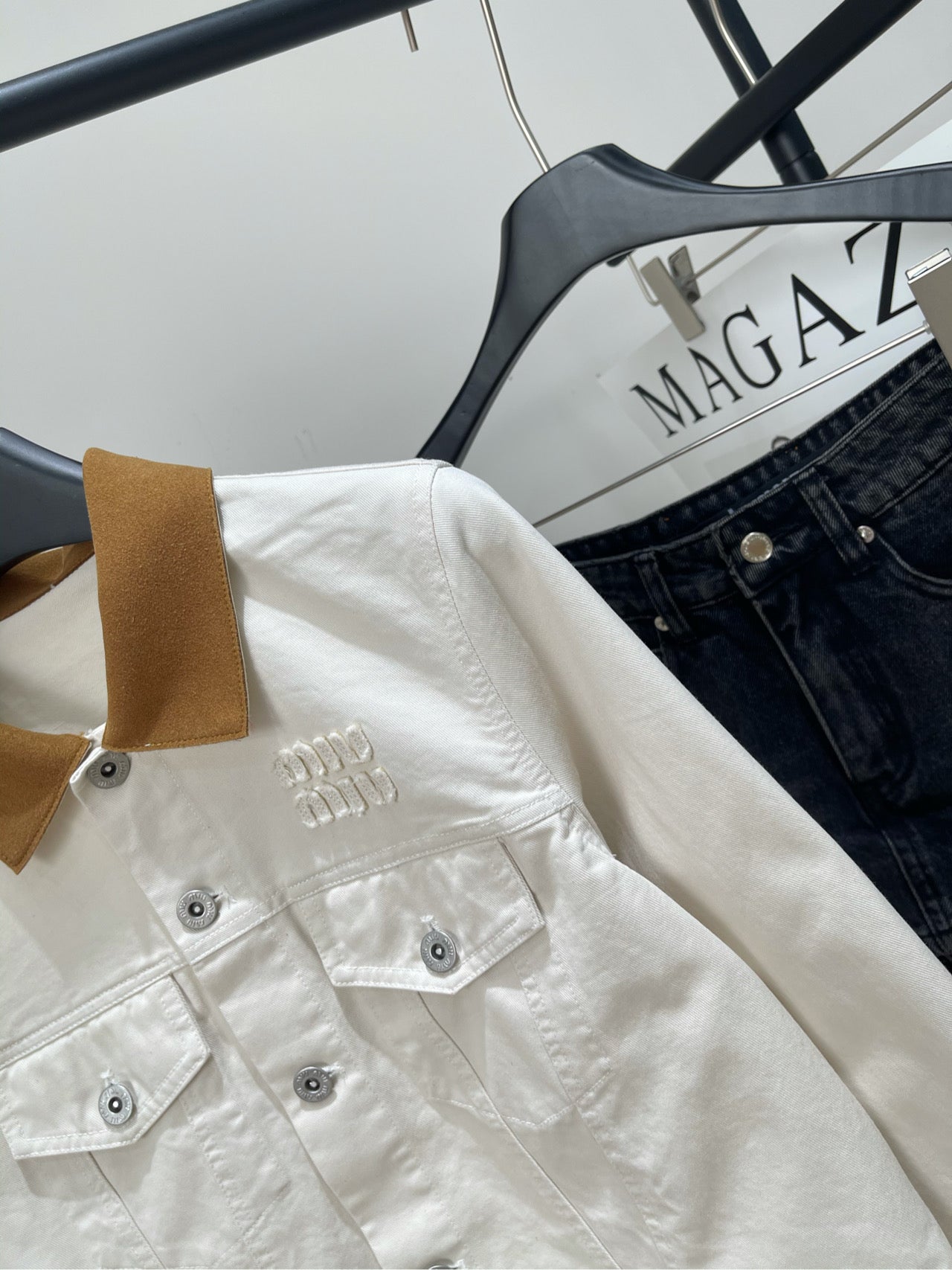 M 25 white suede velvet denim jacket