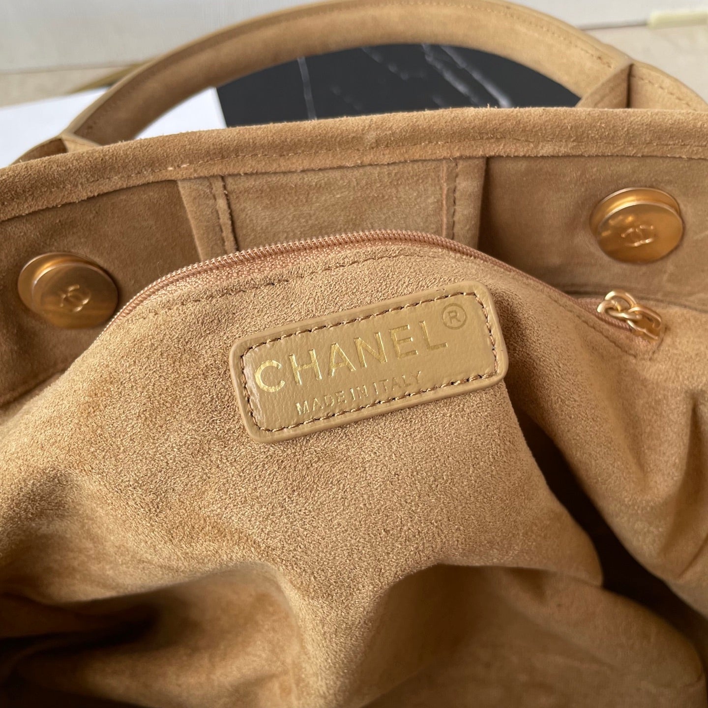 25 Deauville Tote Bag 34cm Beige Crochet Suede