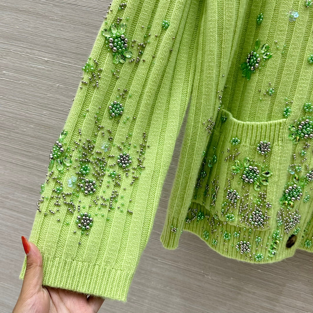25 new autumn and winter products, heavy beaded embroidered cashmere cardigan