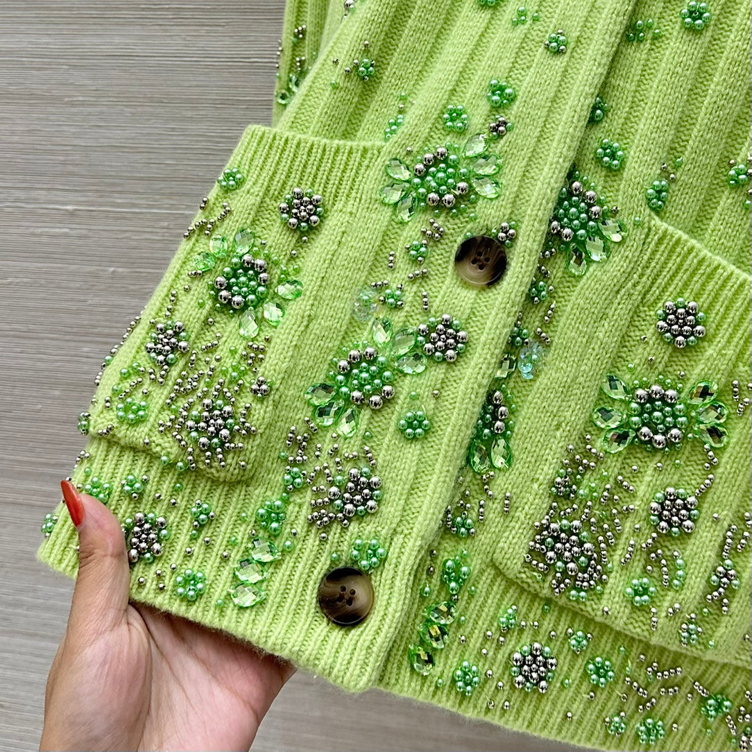 25 new autumn and winter products, heavy beaded embroidered cashmere cardigan