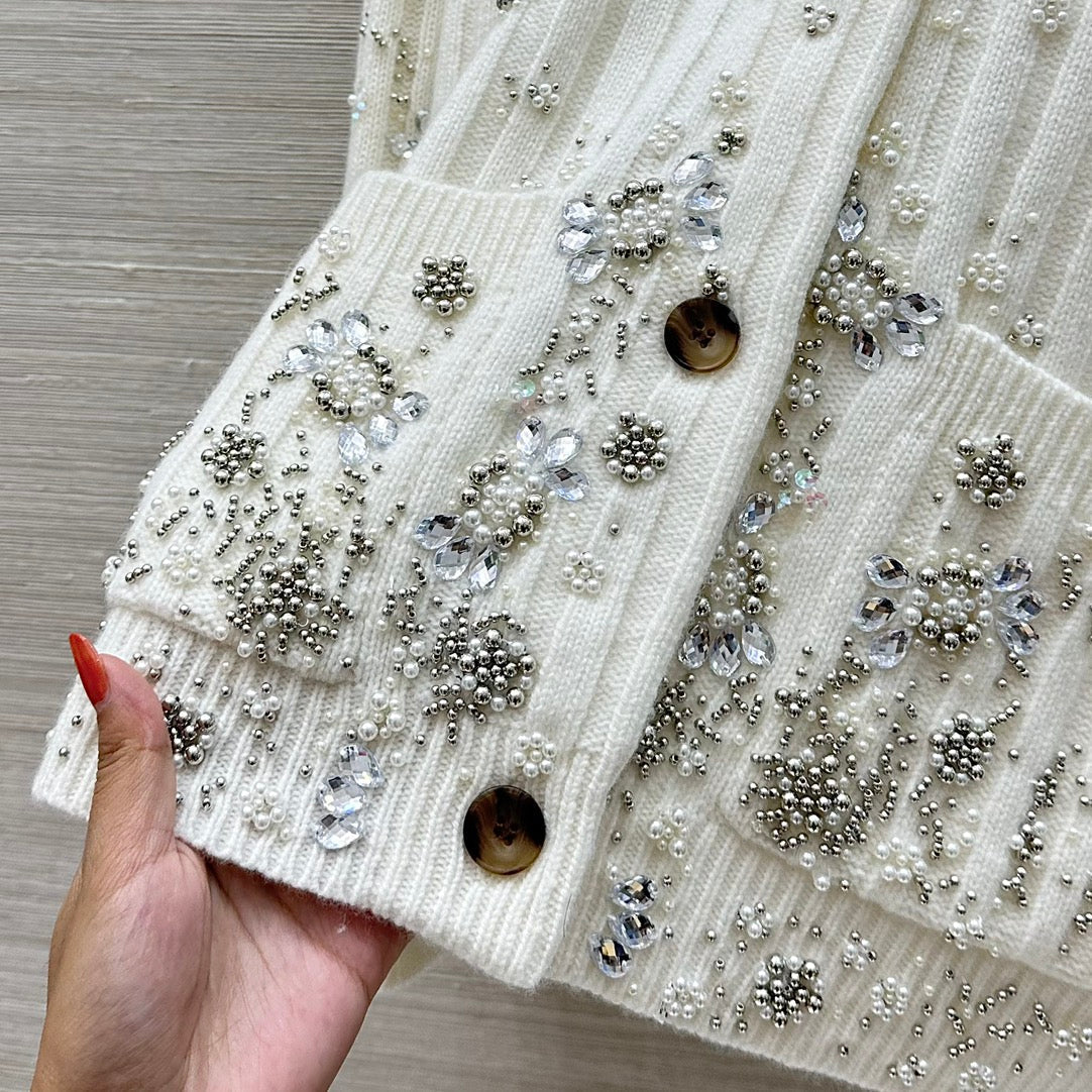 25 new autumn and winter products, heavy beaded embroidered cashmere cardigan
