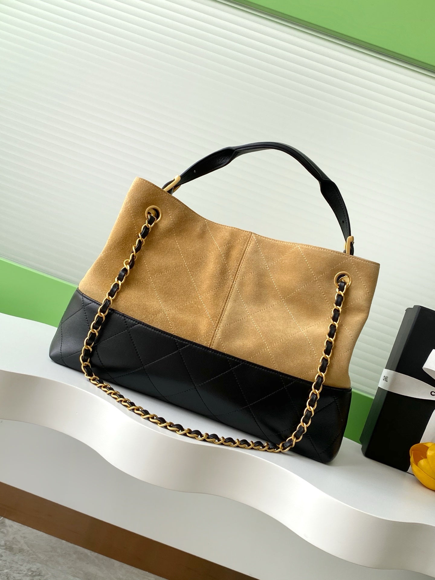 25A Small Tote 36cm Brown Suede Black Calfskin