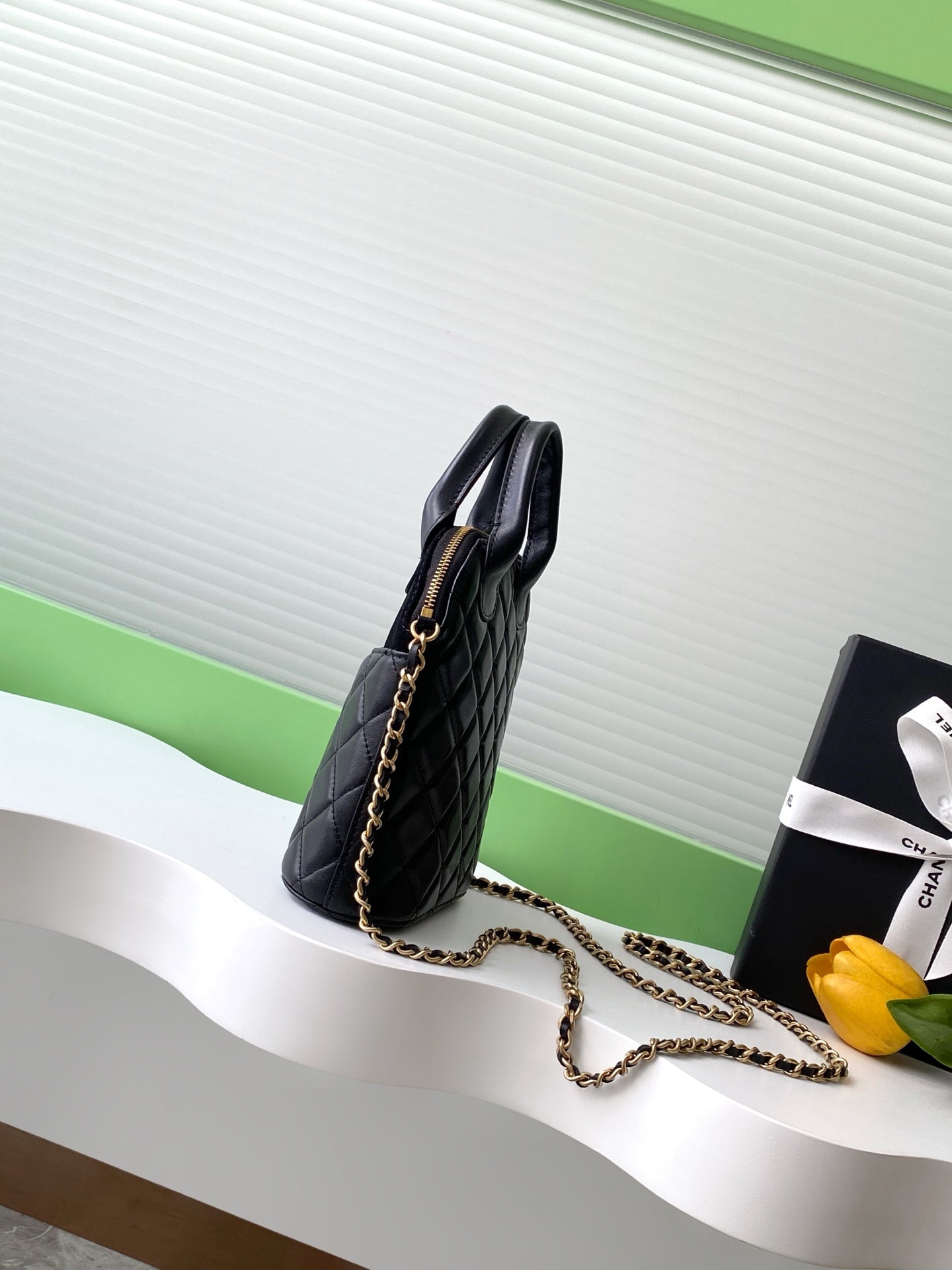 25A Clutch With Chain 18cm Black Suede Calfskin