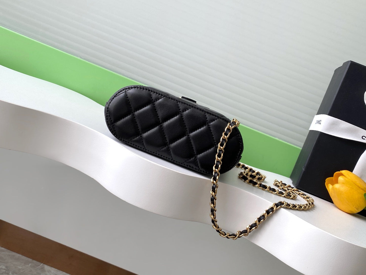 25A Clutch With Chain 18cm Black Suede Calfskin