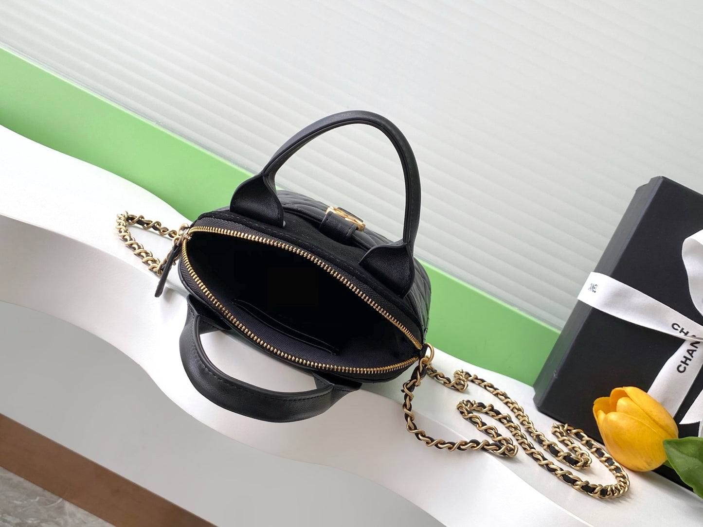 25A Clutch With Chain 18cm Black Suede Calfskin