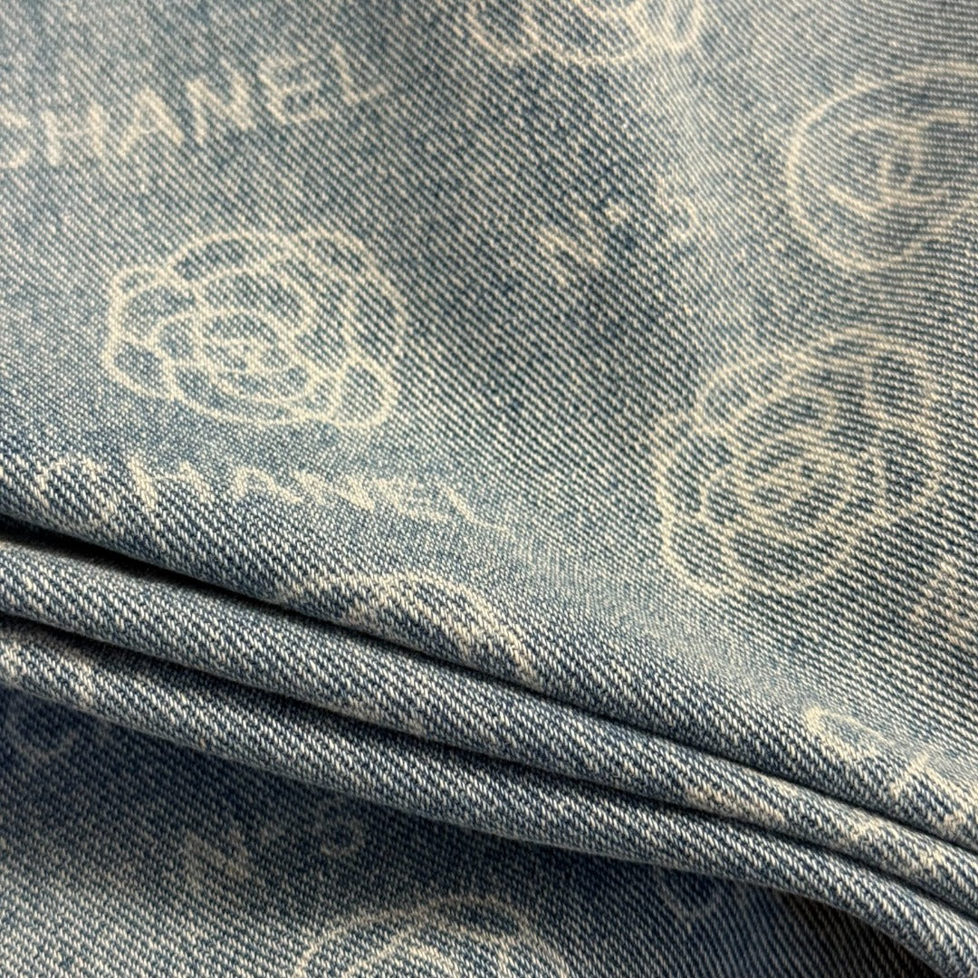 25 Camellia logo letter print high waisted straight leg denim pants