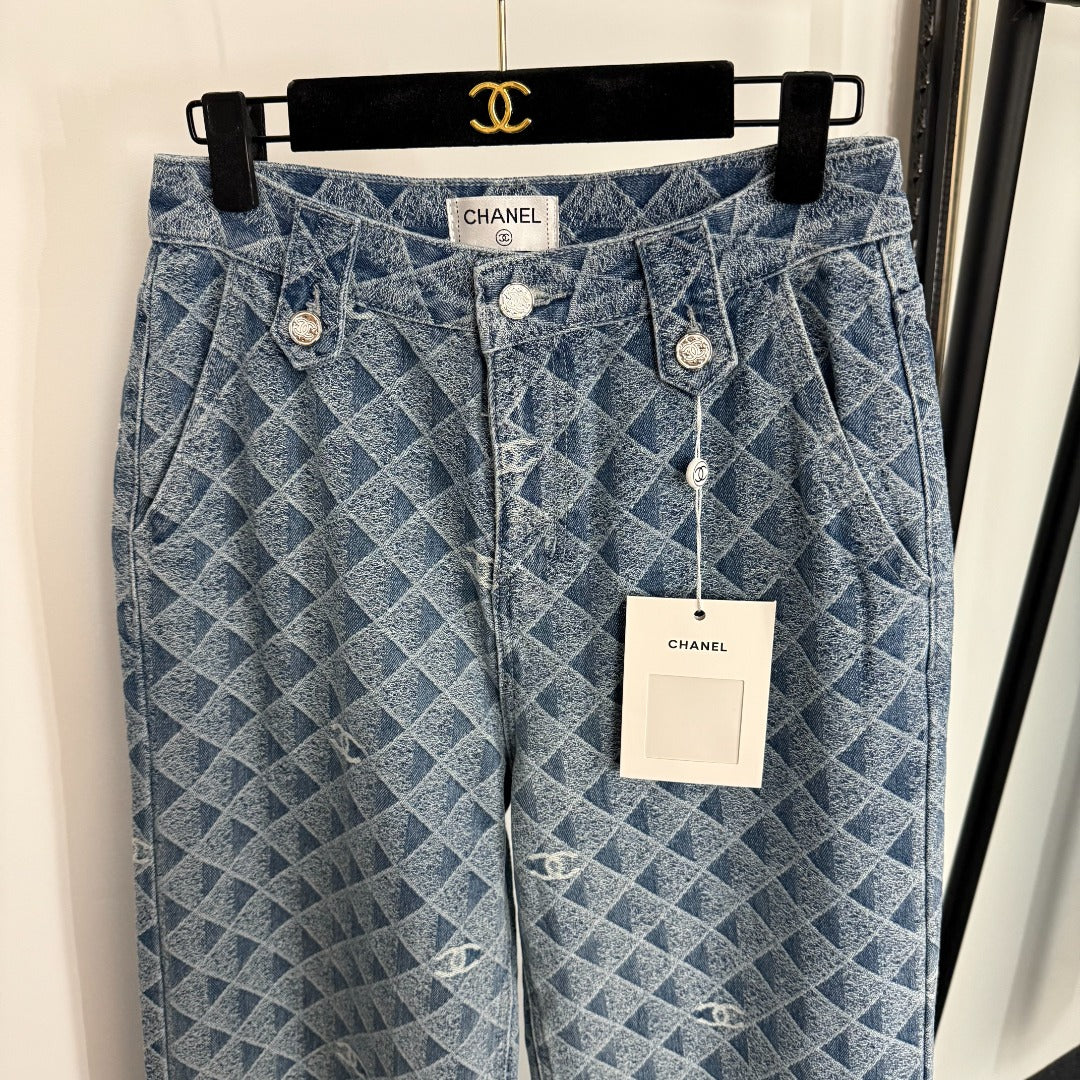 25 New 3D Plaid Printed Denim Trousers