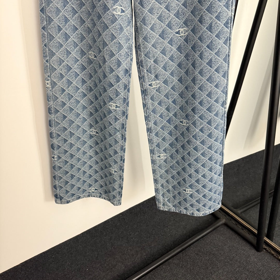 25 New 3D Plaid Printed Denim Trousers