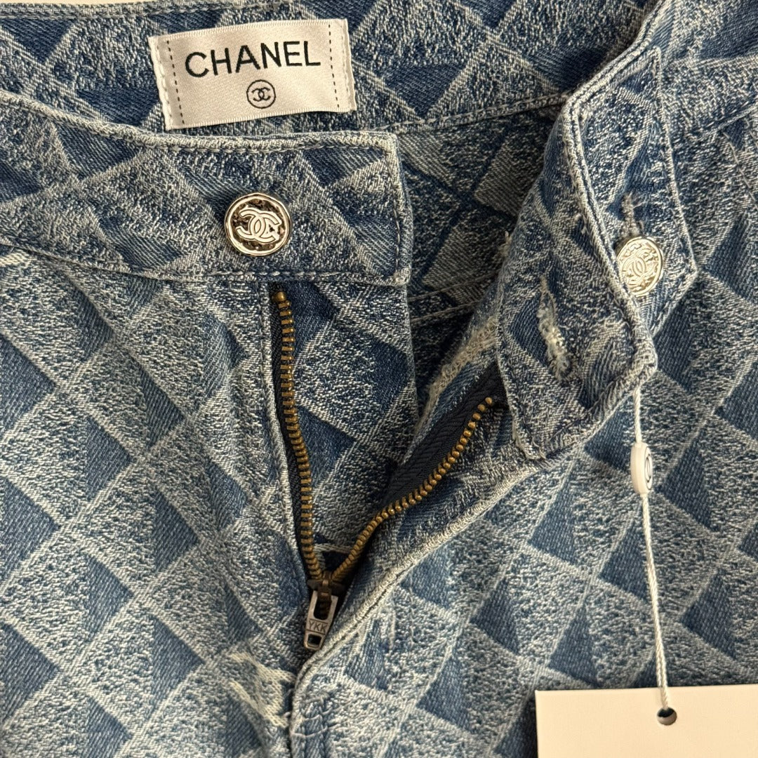 25 New 3D Plaid Printed Denim Trousers