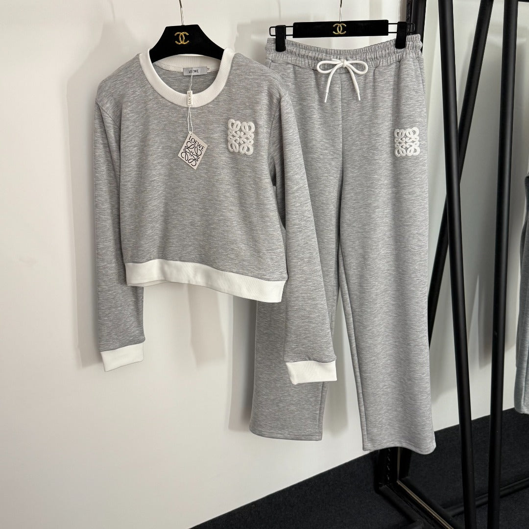 25 New Logo Embroidery Long Sleeve Pullover Sweatshirt + Casual Long Pants Sports Suit
