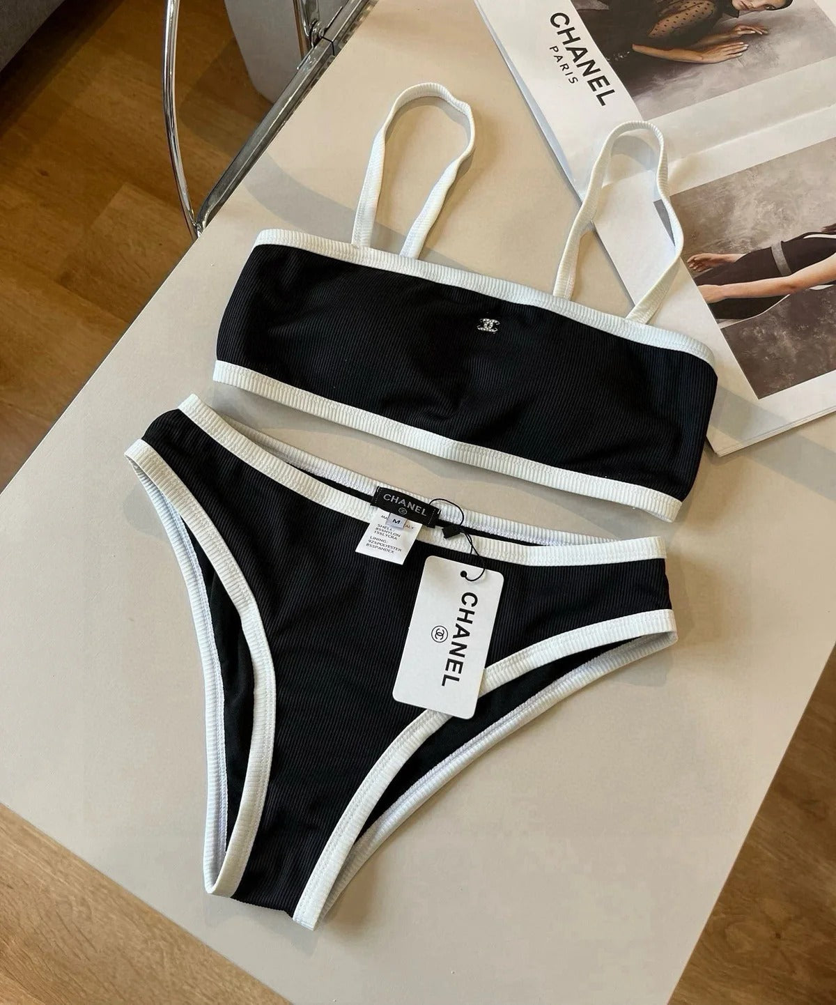 BIKINI SWIMSUIT SET IN BLACK AND WHITE TRIM 633212