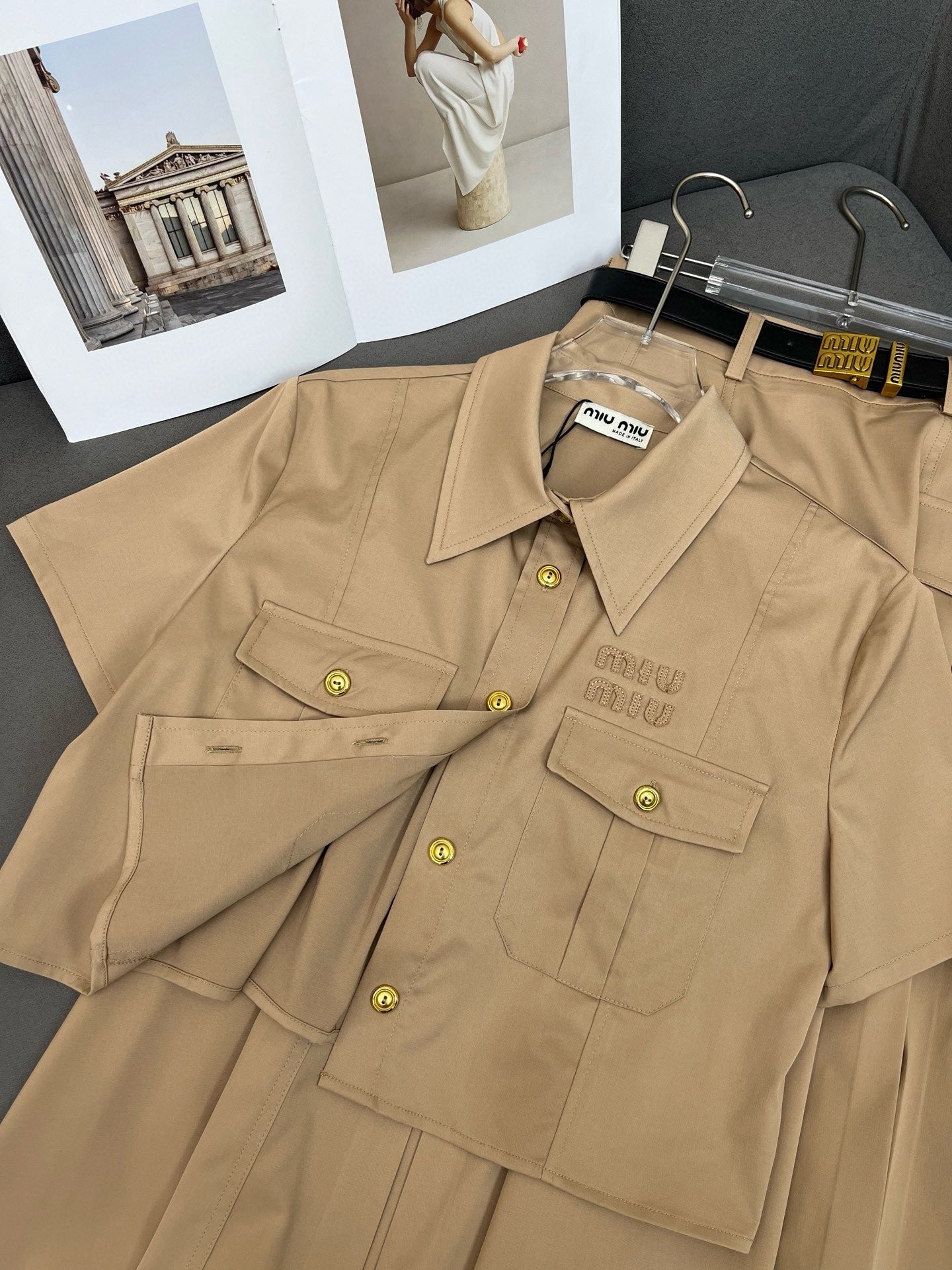 25 New Work Style Short Top + Skirt with Belt Set