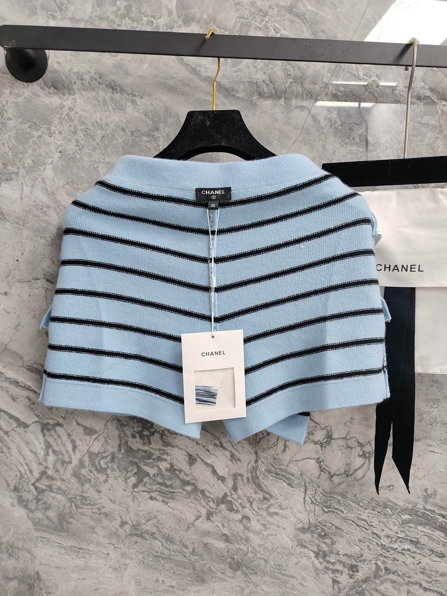 C 25 Light blue and black striped Swallow buttons short skirt