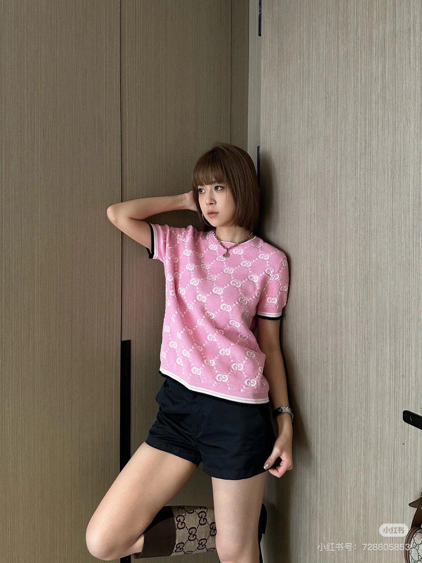 G 25 Early Spring New Appliquéd All-over Print Casual Knit Short Sleeve