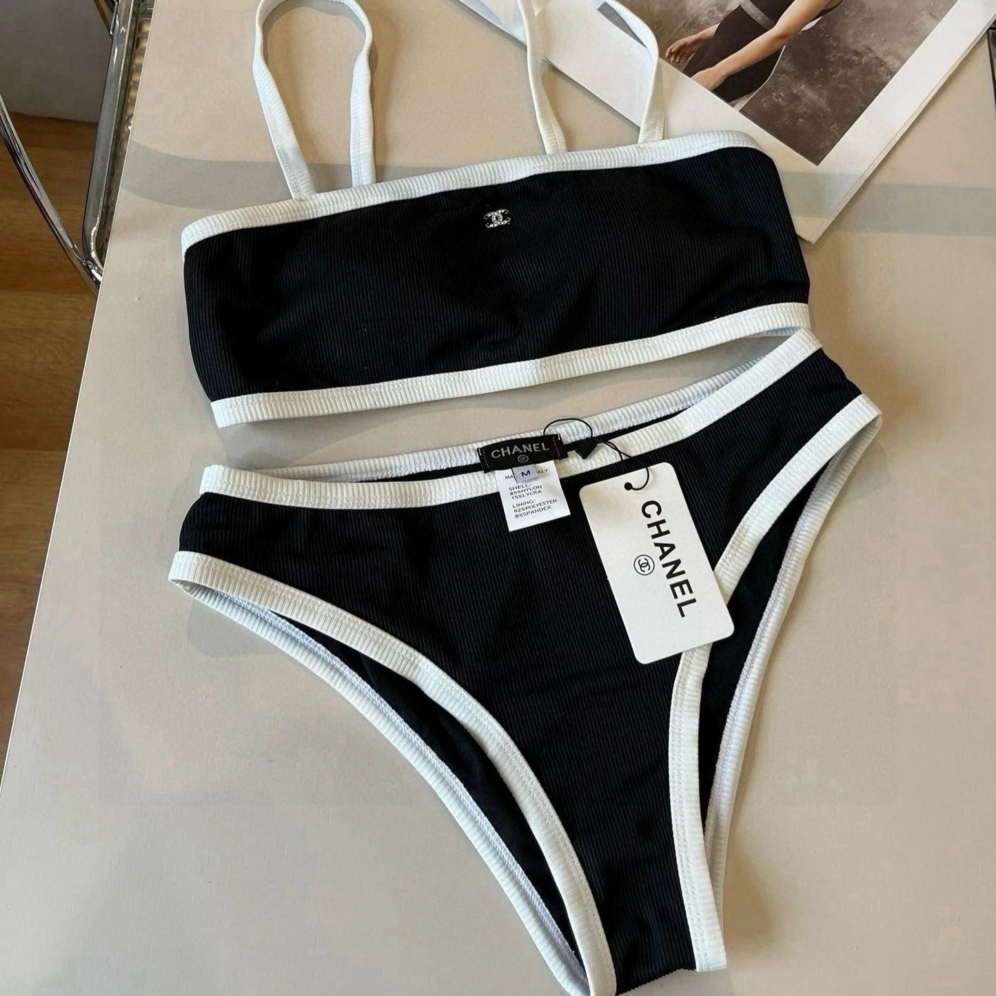 BIKINI SWIMSUIT SET IN BLACK AND WHITE TRIM 633212