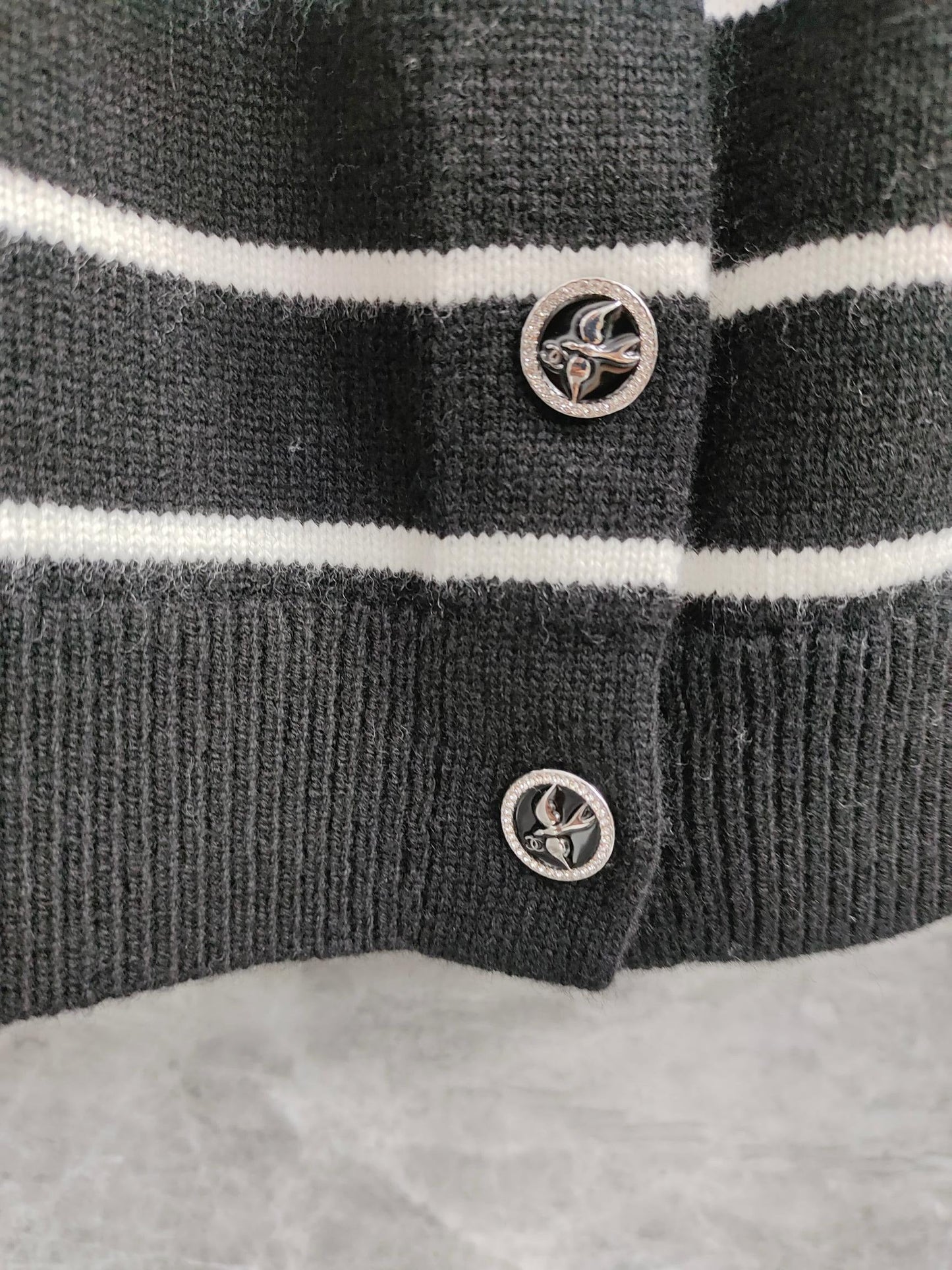 C 25 Cardigan with Swallow Buttons in Light Blue and Black