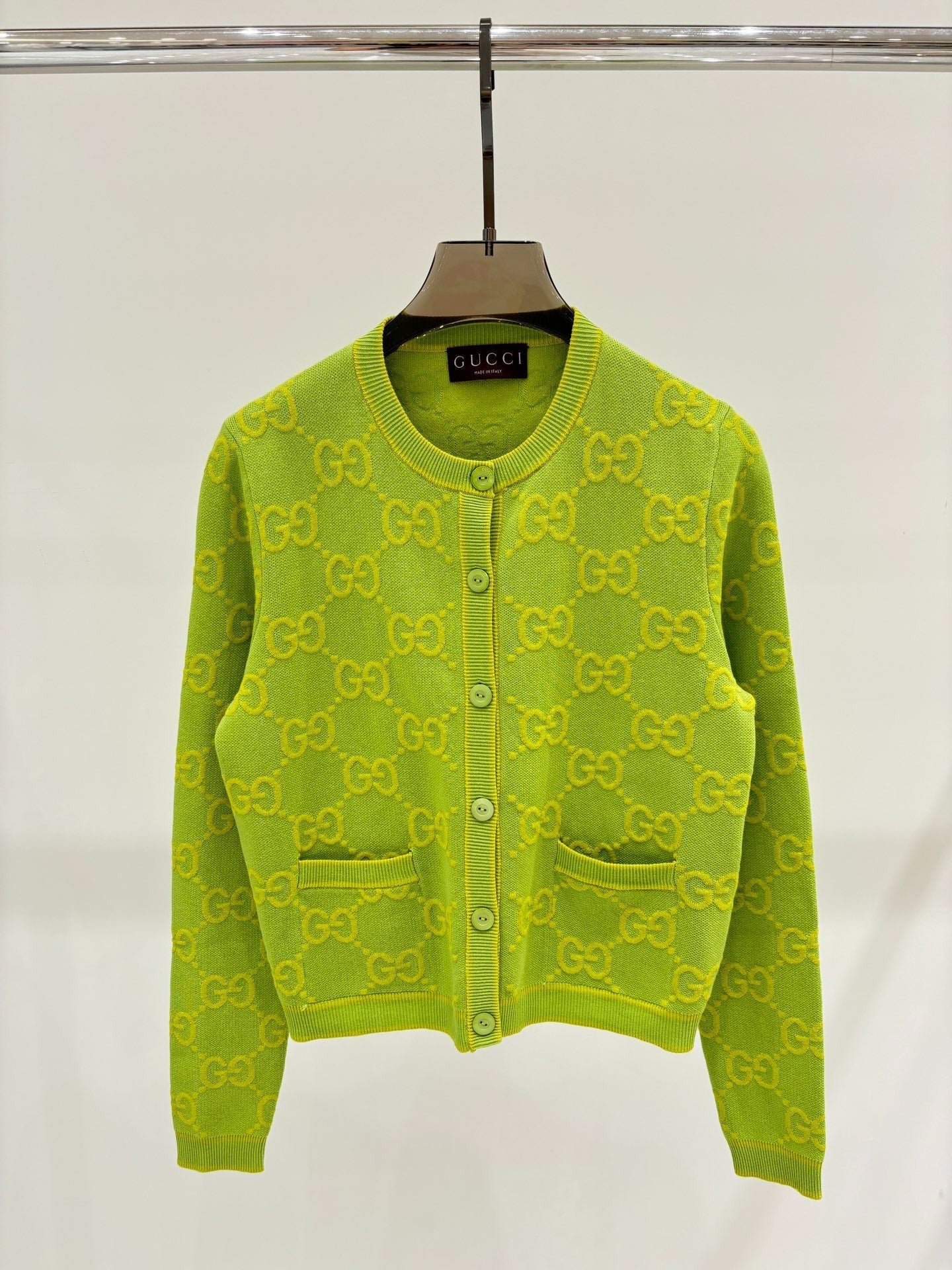 G 24 Early Autumn New round neck color blocking double G jacquard knit cardigan