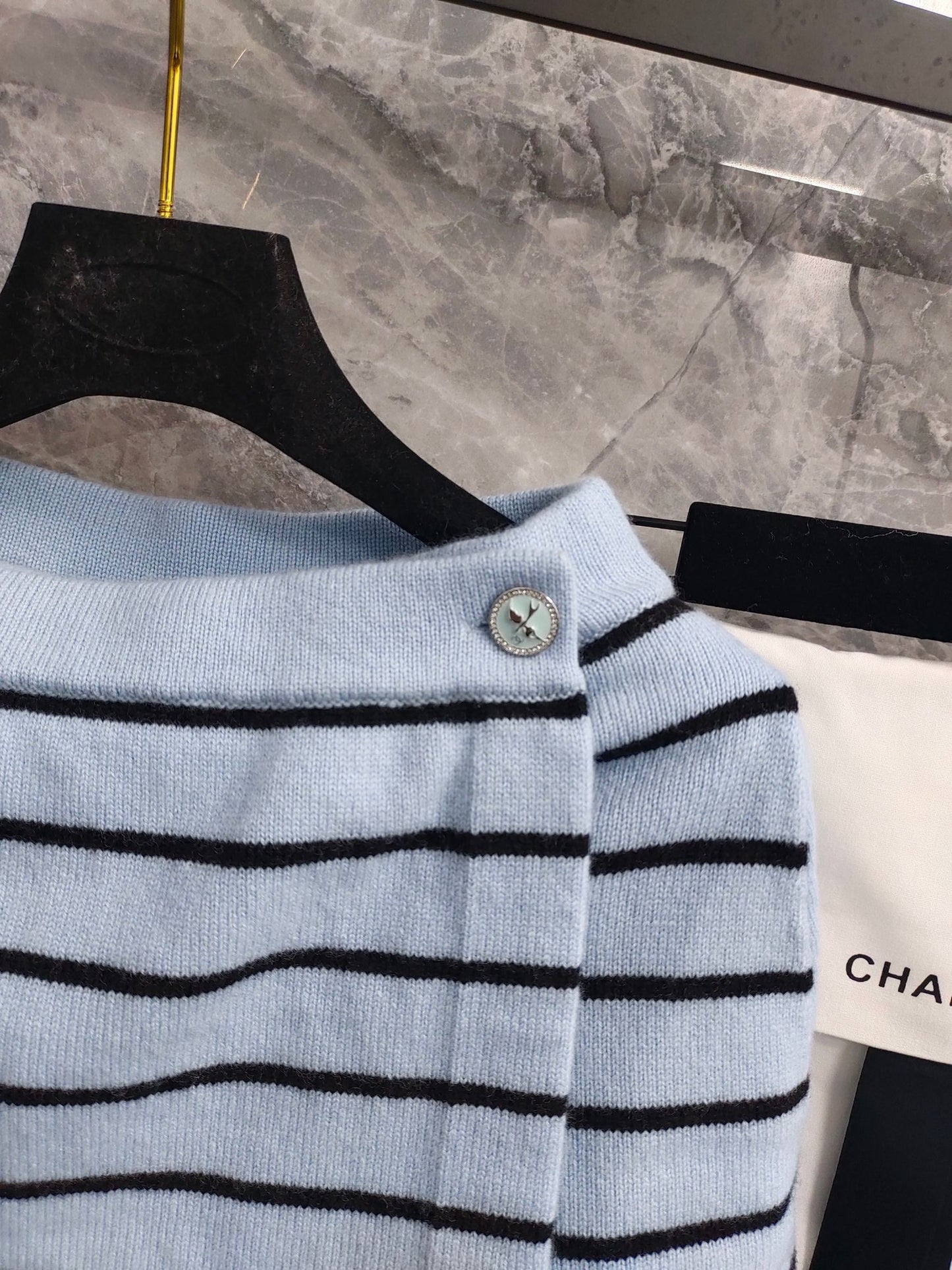 C 25 Light blue and black striped Swallow buttons short skirt
