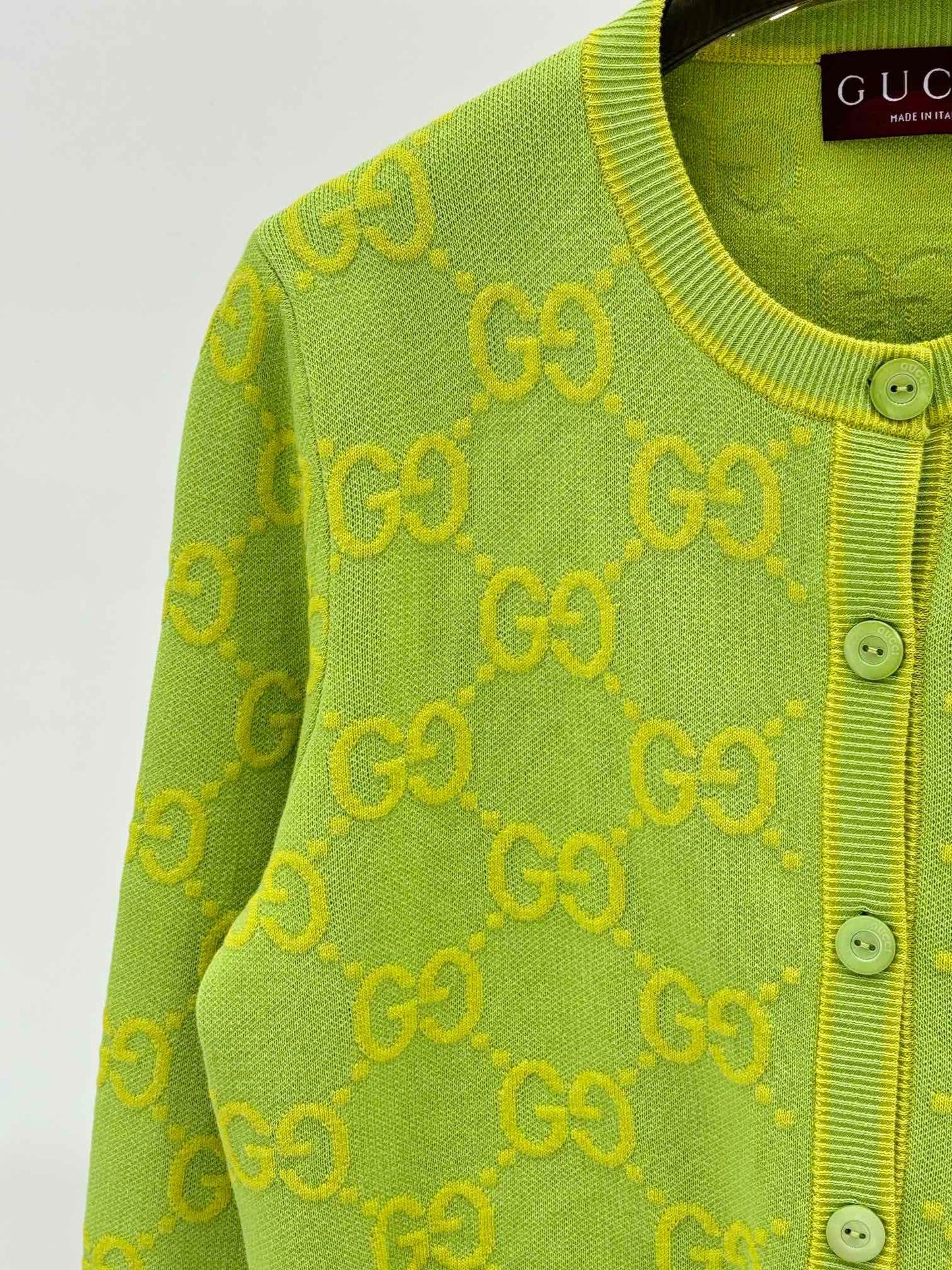 G 24 Early Autumn New round neck color blocking double G jacquard knit cardigan