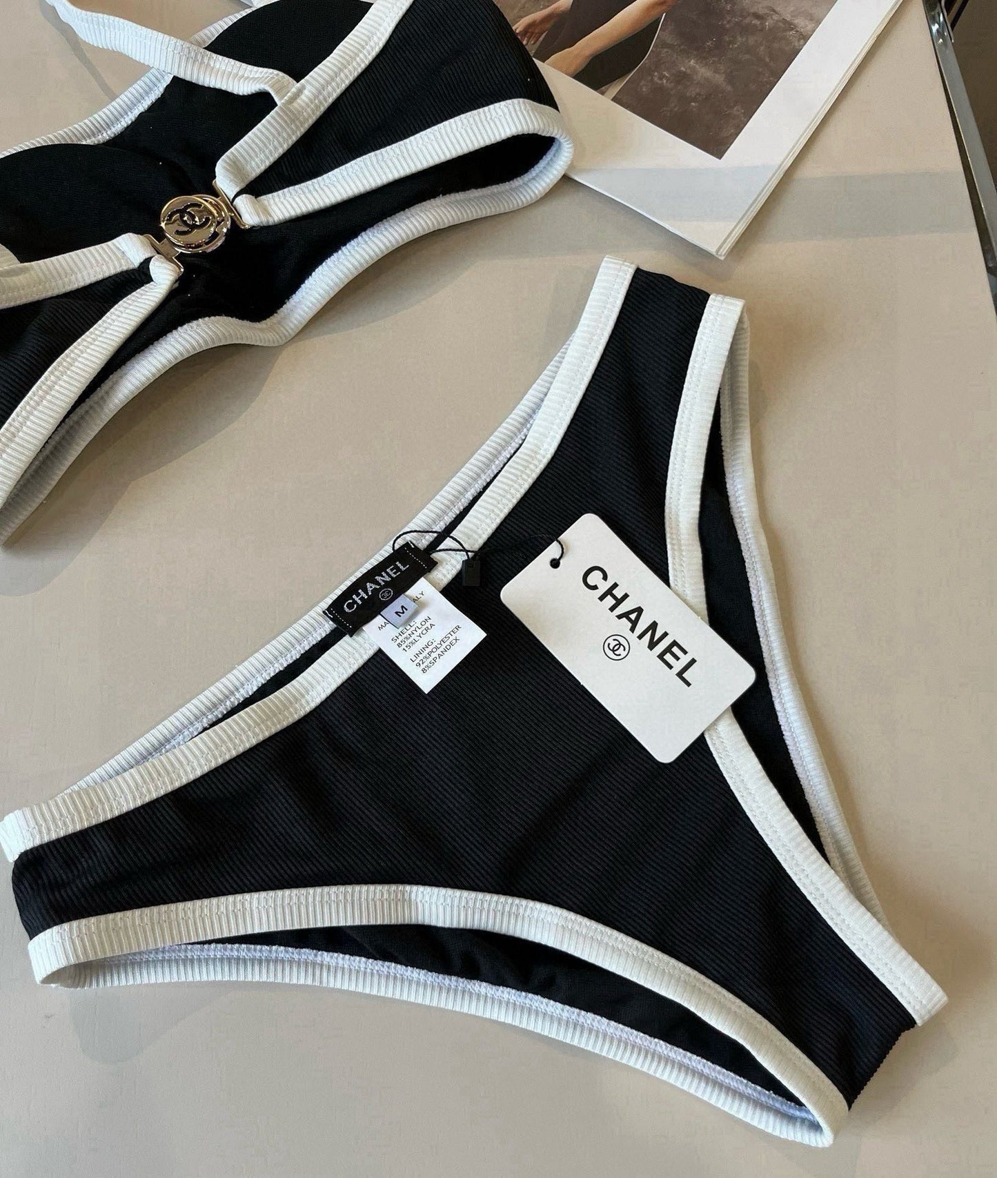 BIKINI SWIMSUIT SET IN BLACK AND WHITE TRIM 633212