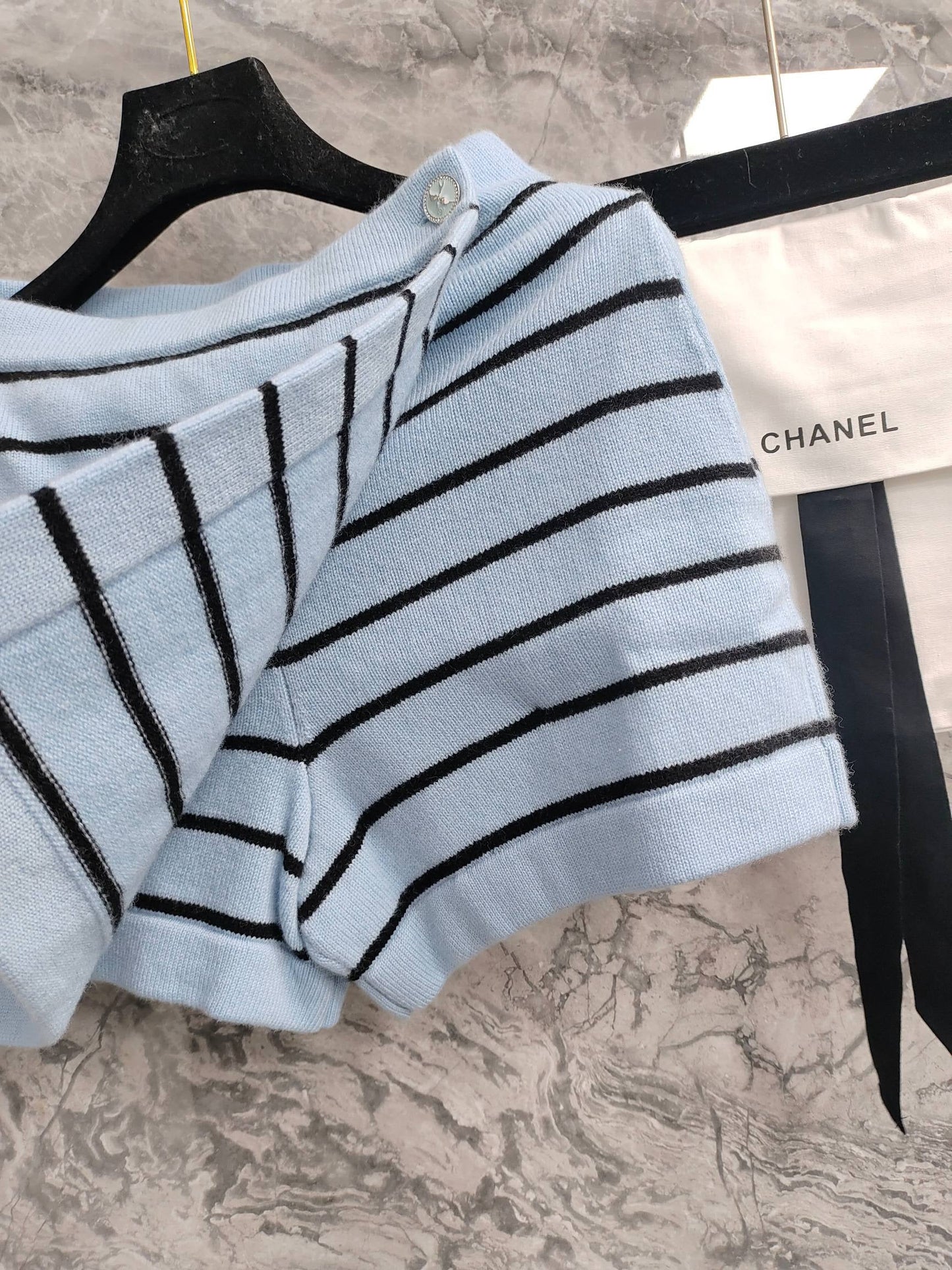 C 25 Light blue and black striped Swallow buttons short skirt